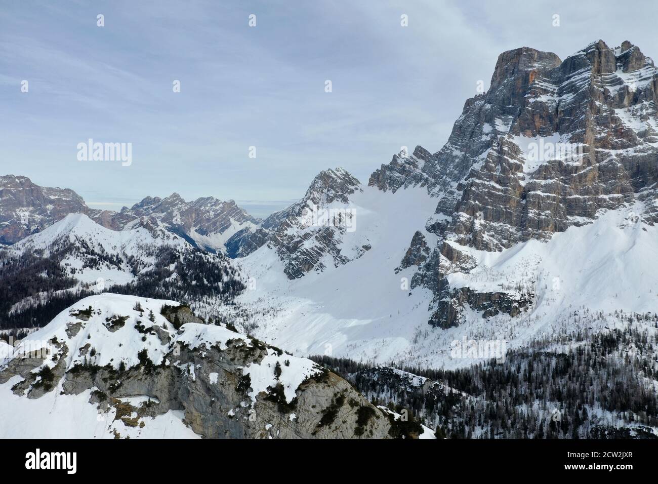 aerial snow covered mountain peaks in alps at winter Stock Photo - Alamy