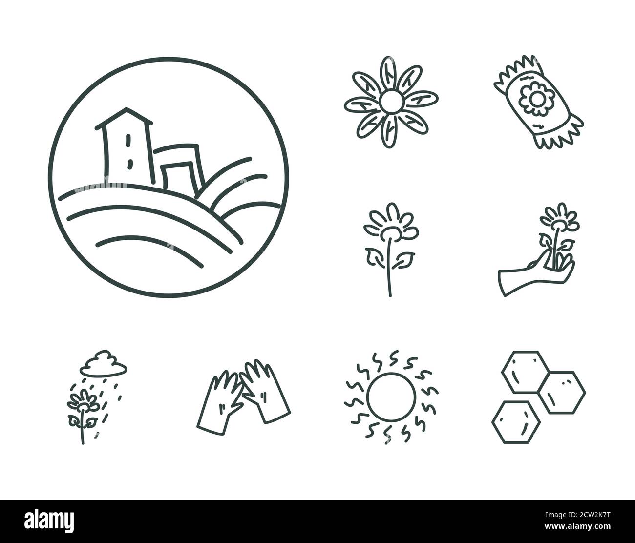 garden line style set icons design, Gardening planting and nature theme ...