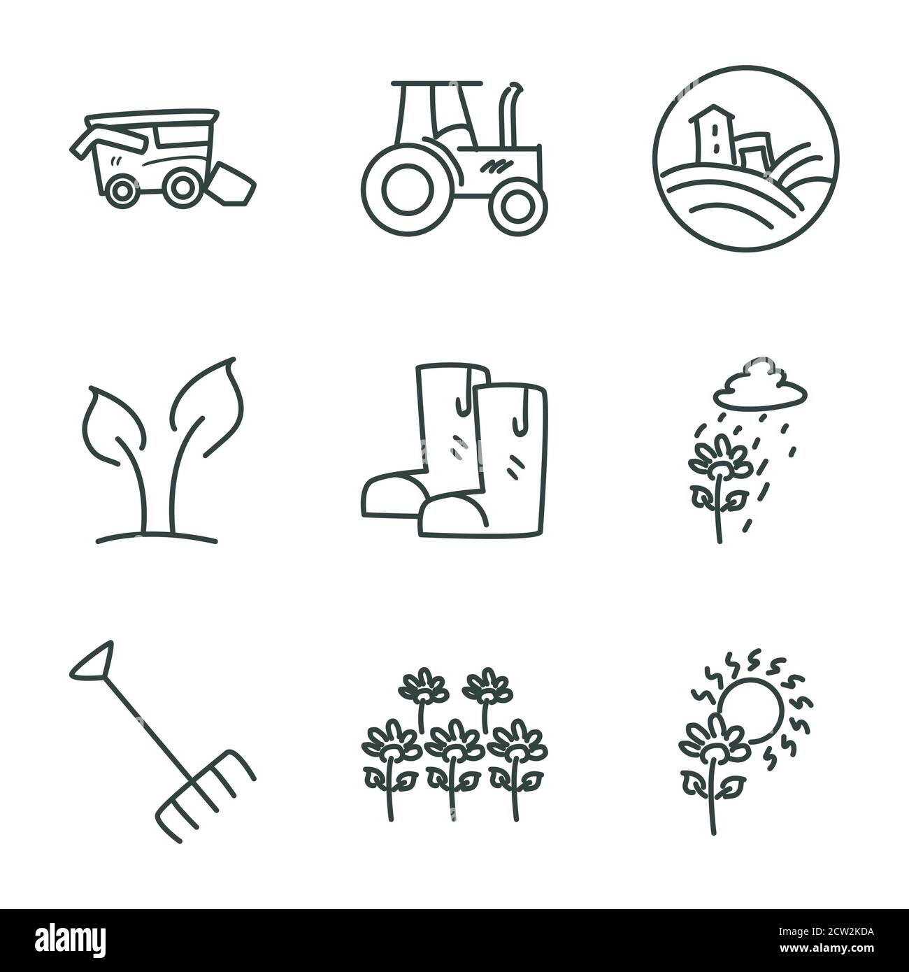 garden line style icon set design, Gardening planting and nature theme ...