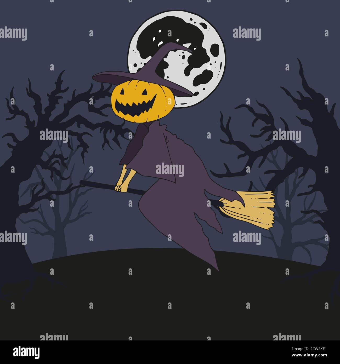 Vector helloween illustration with spooky forest and jack o lantern Stock Vector