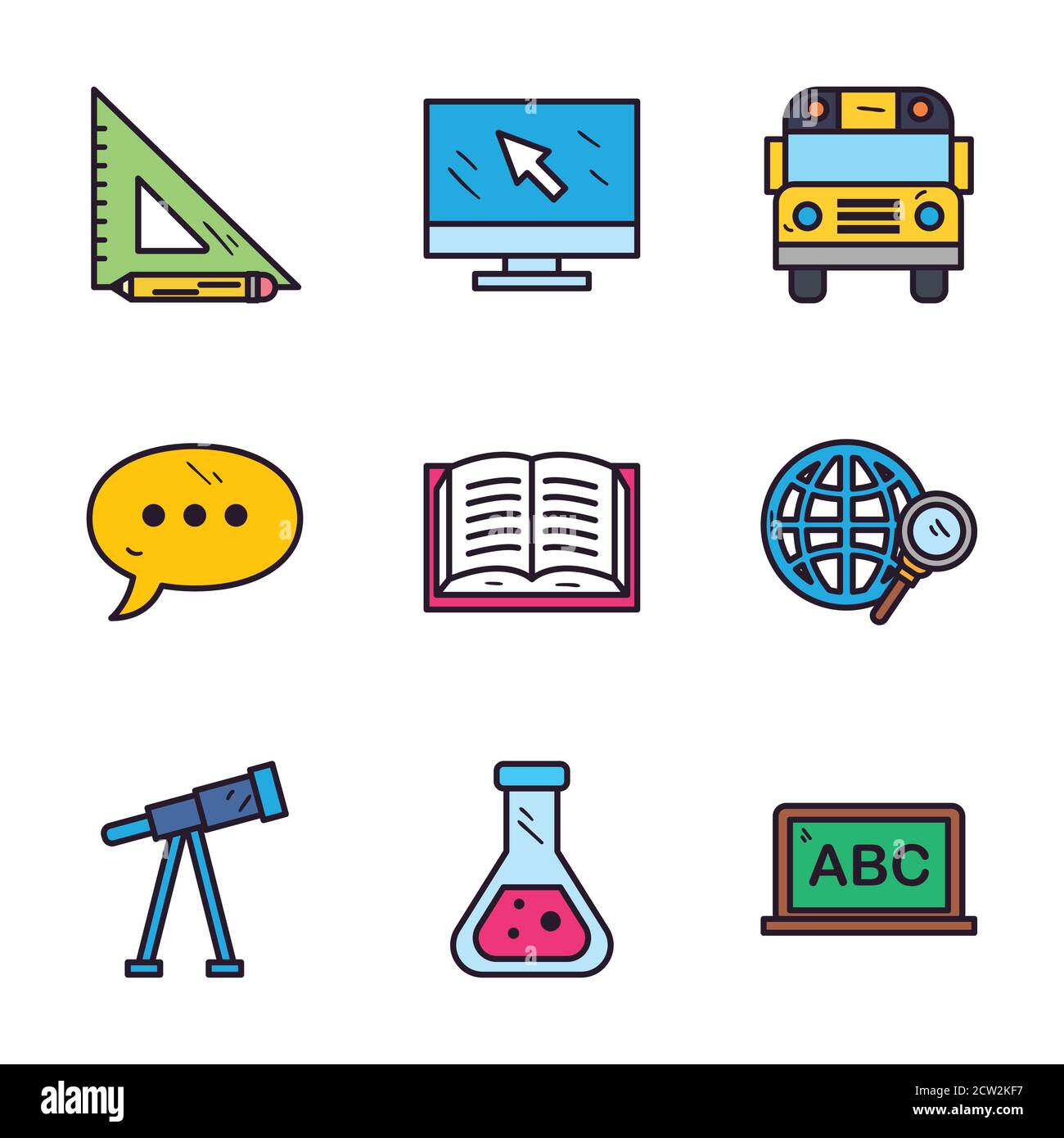 School line and fill style icons collection design, Education class ...