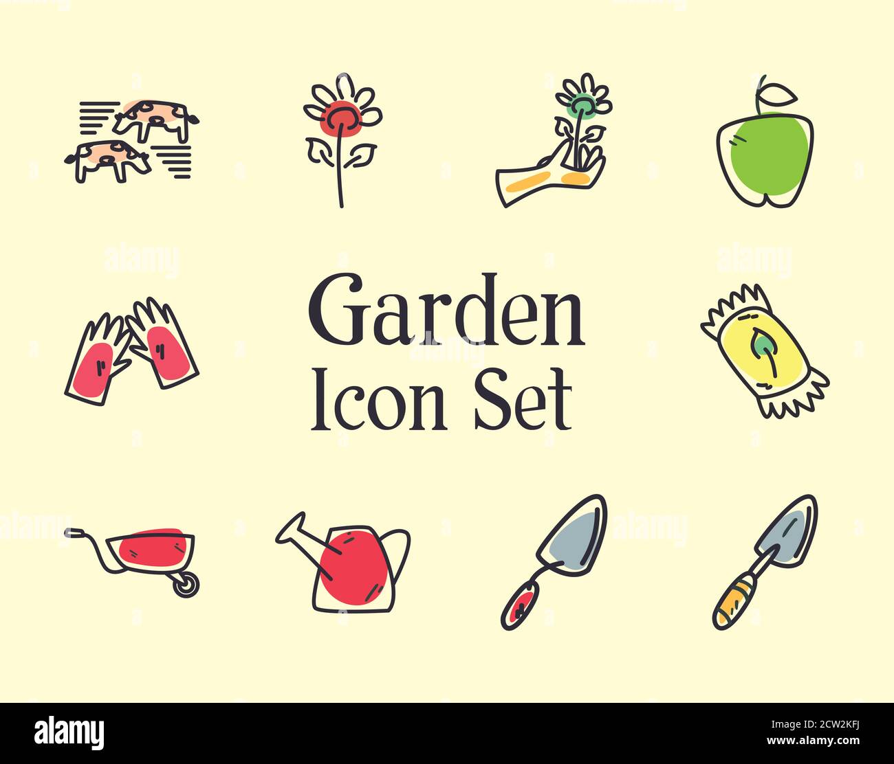 garden line and fill style set icons design, Gardening planting and ...