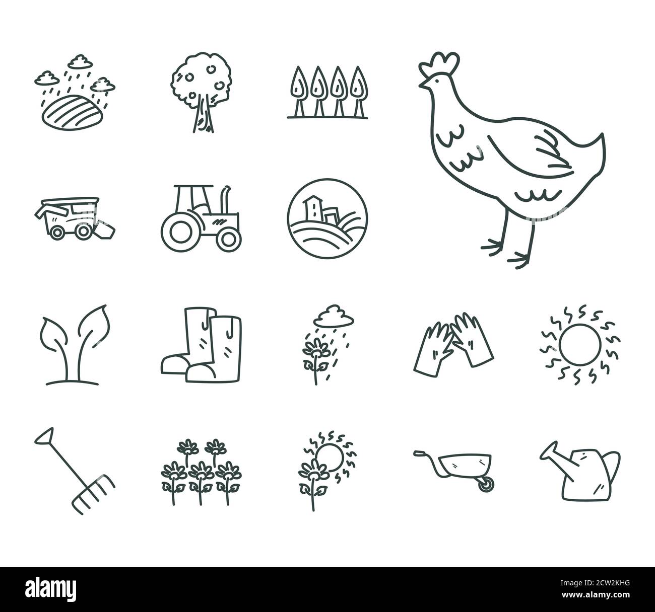 garden line style set of icons design, Gardening planting and nature ...