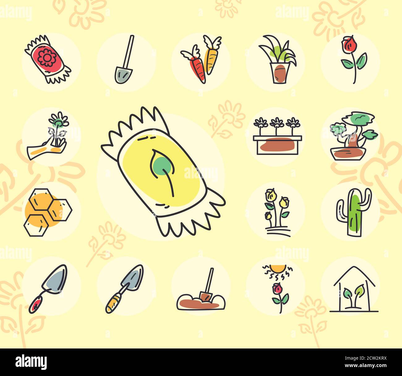 garden line and fill style collectiond of icons design, Gardening ...