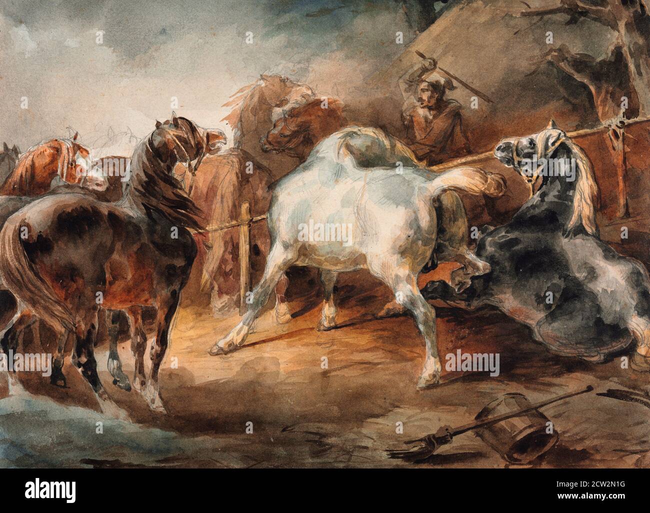 Fighting Horses, circa 1820. Theodore Gericault, French Stock Photo