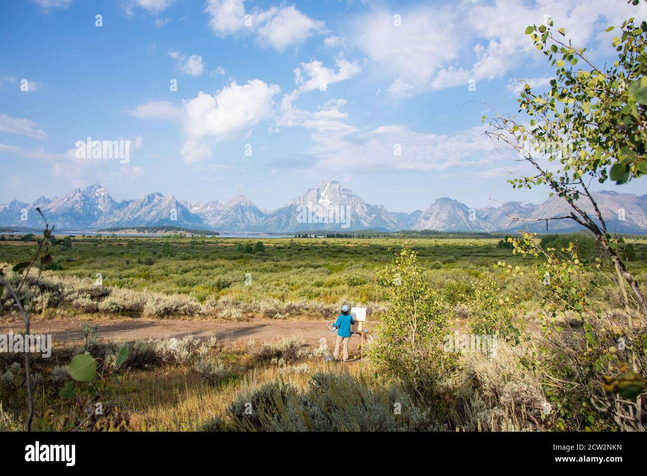 Artist in the Grand Tetons National Park, Wyoming, USA Stock Photo