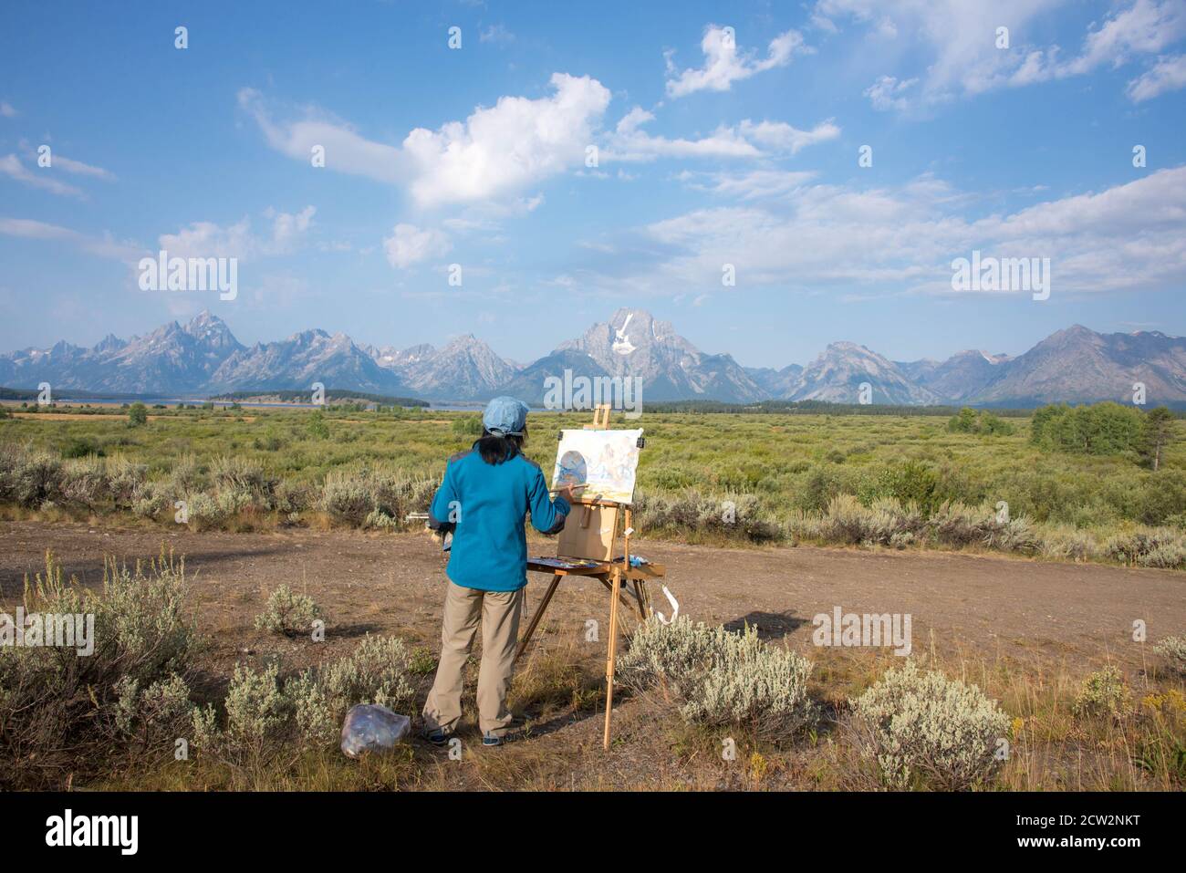 Artist in the Grand Tetons National Park, Wyoming, USA Stock Photo