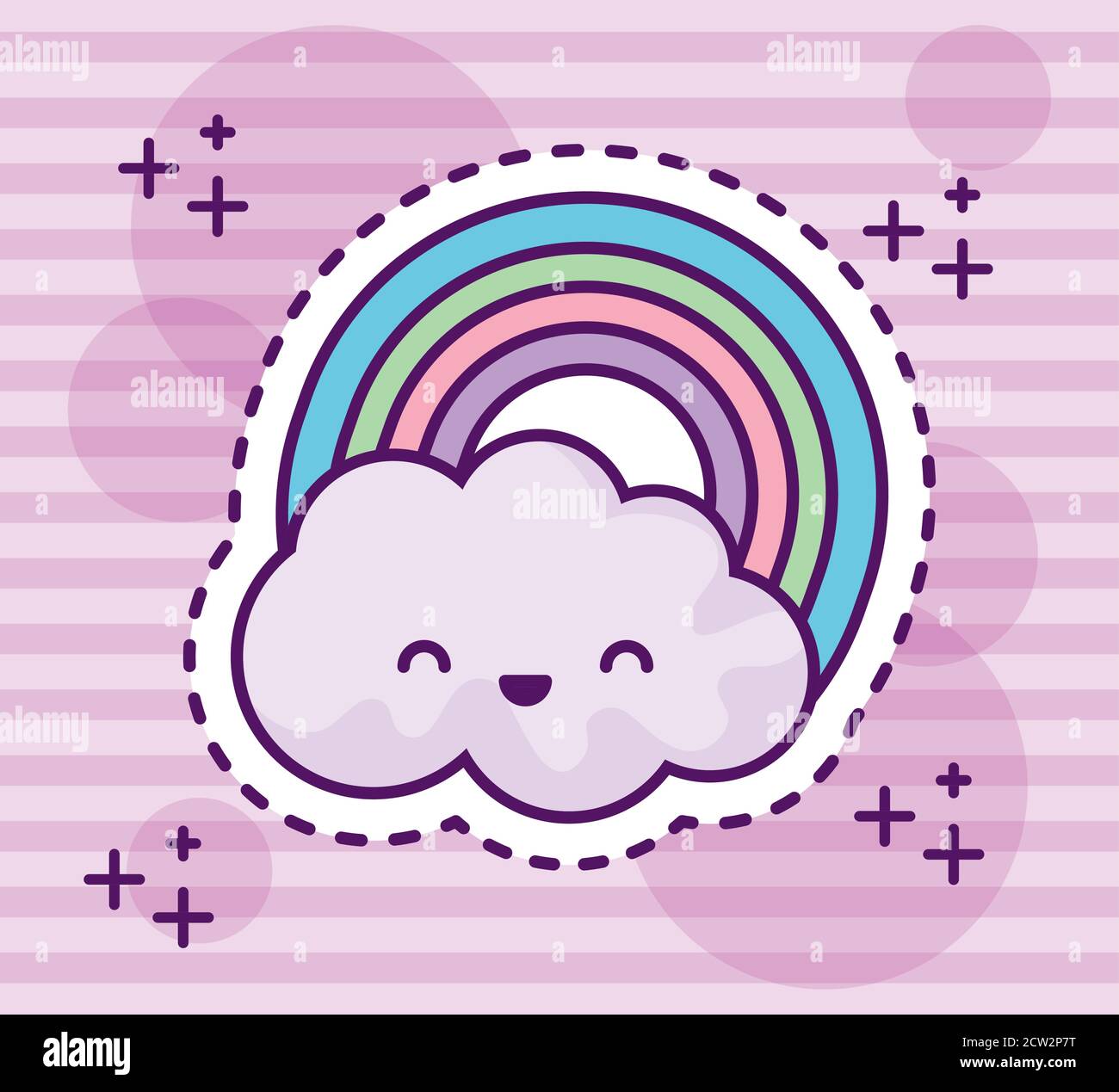 cute rainbow with cloud kawaii style vector illustration design Stock ...