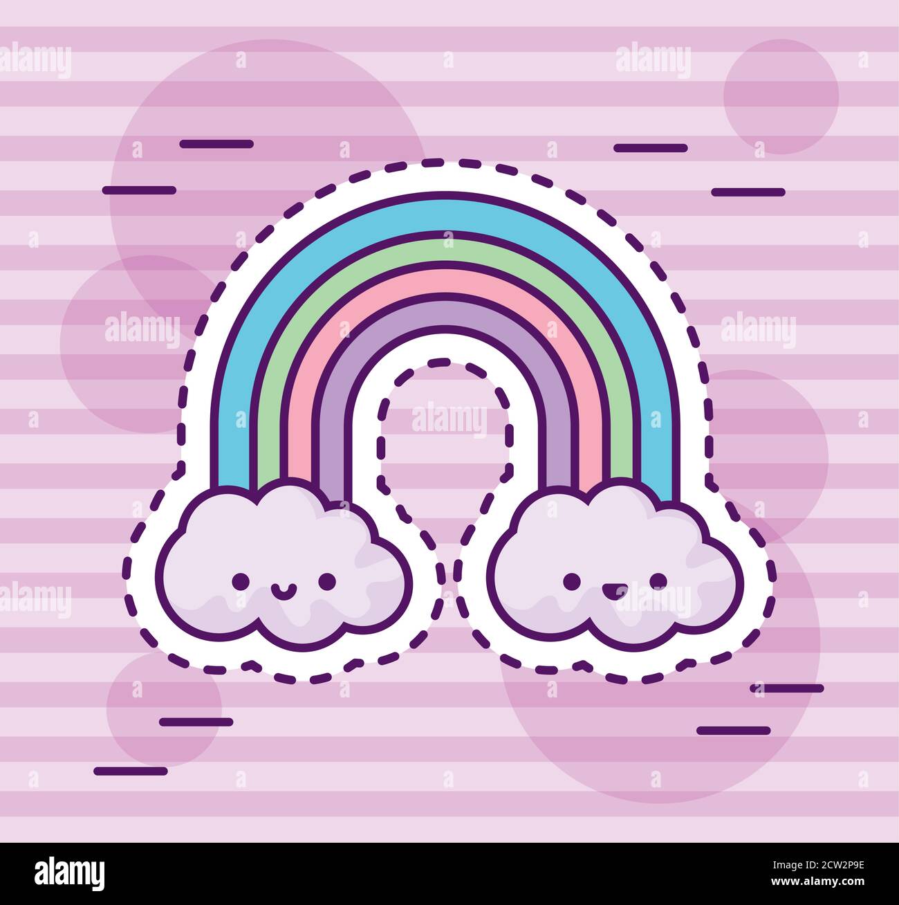 cute rainbow with clouds kawaii style vector illustration design Stock ...