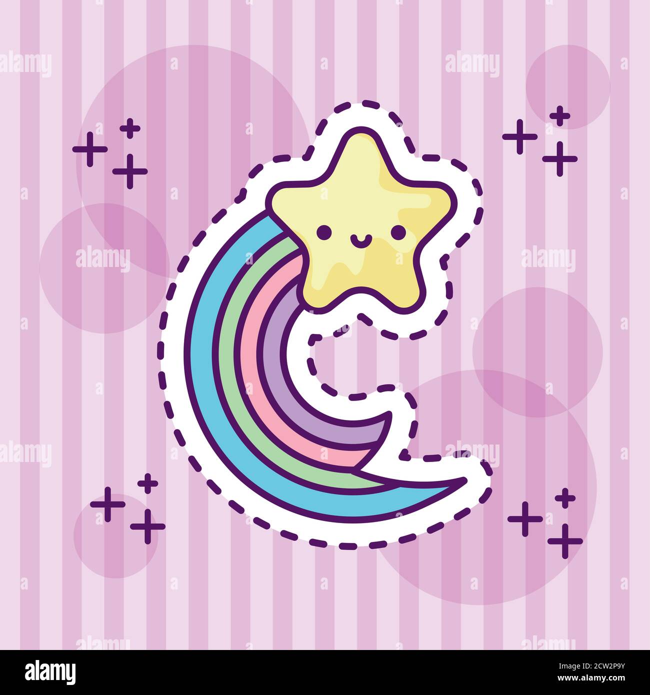 cute rainbow with star kawaii style vector illustration design Stock ...