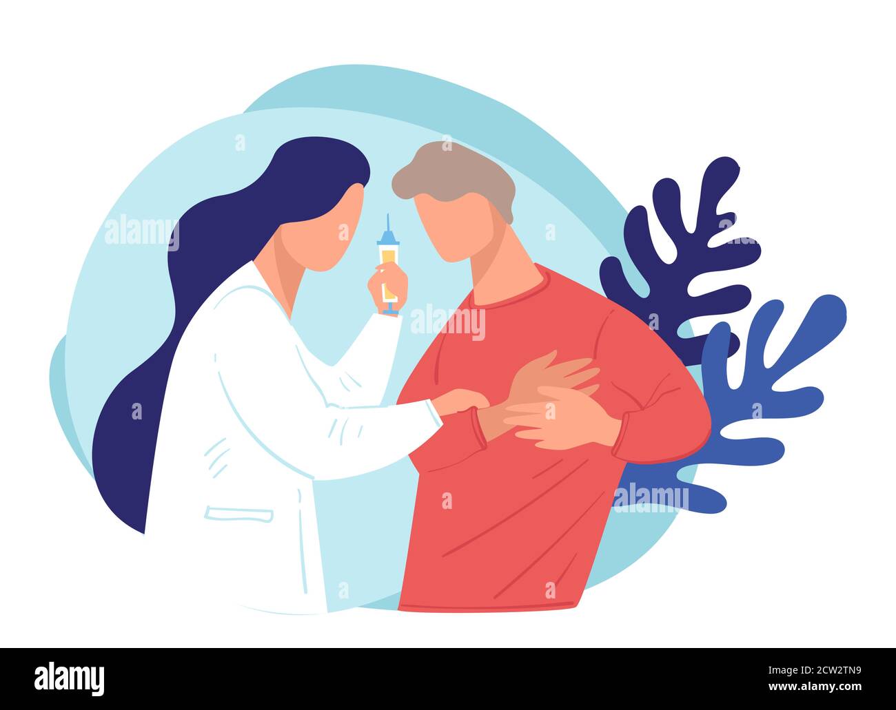 Doctor caring for patient with sick heart, nurse with syringe Stock Vector