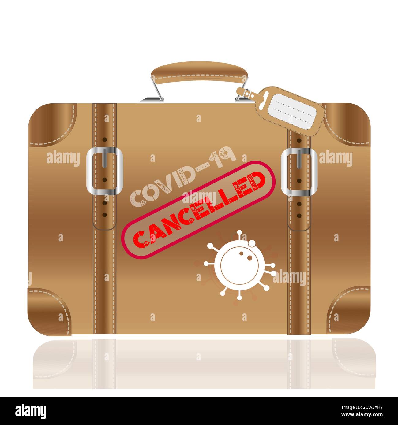 Retro leather vector suitcase with covid-19 cancelled concept with space for your text Stock Vector