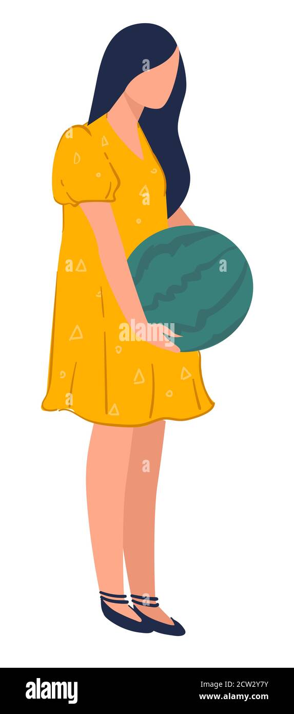 Woman carrying watermelon, harvesting selling or buying berry Stock Vector