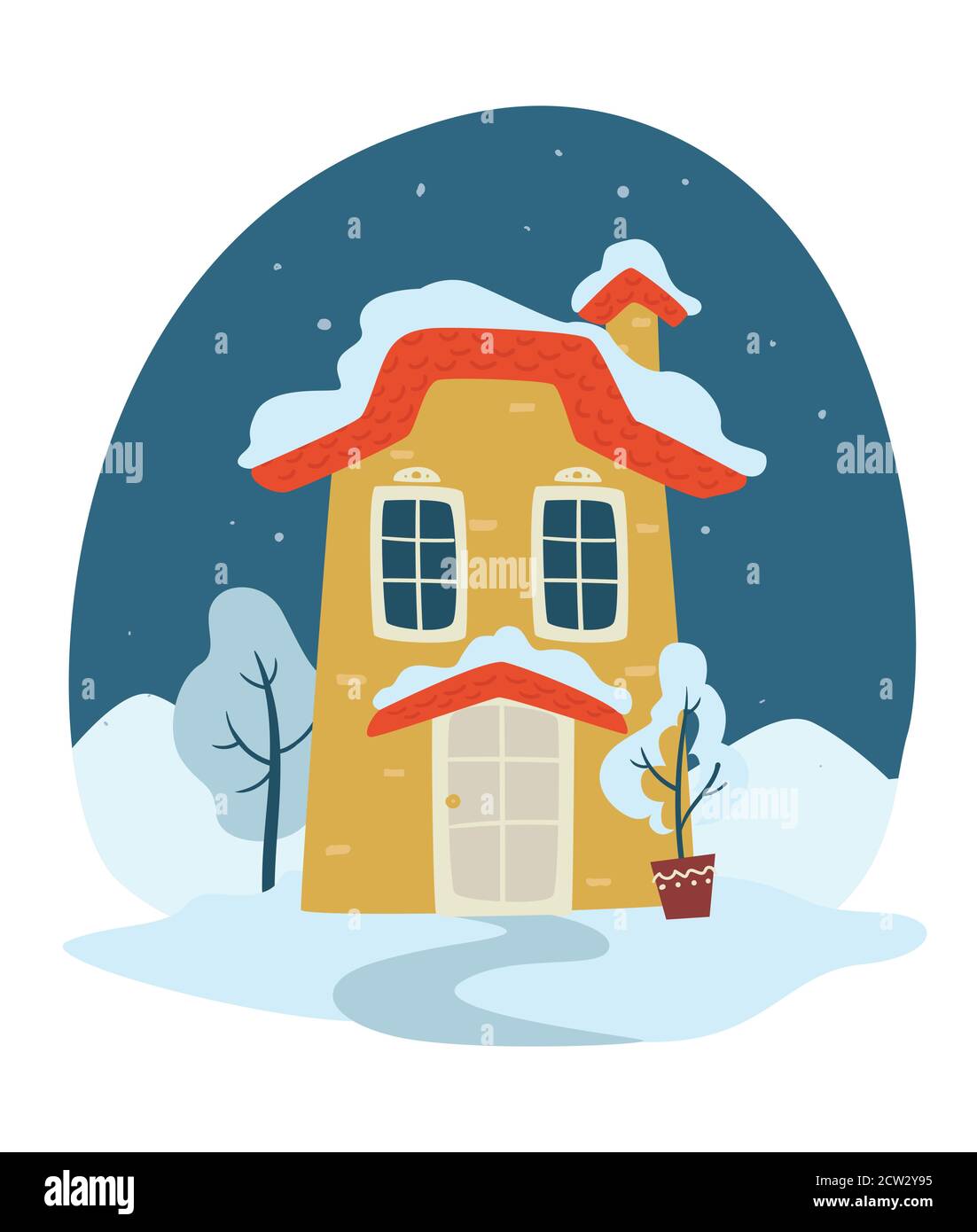 Winter landscape at night, house covered with snow Stock Vector Image ...