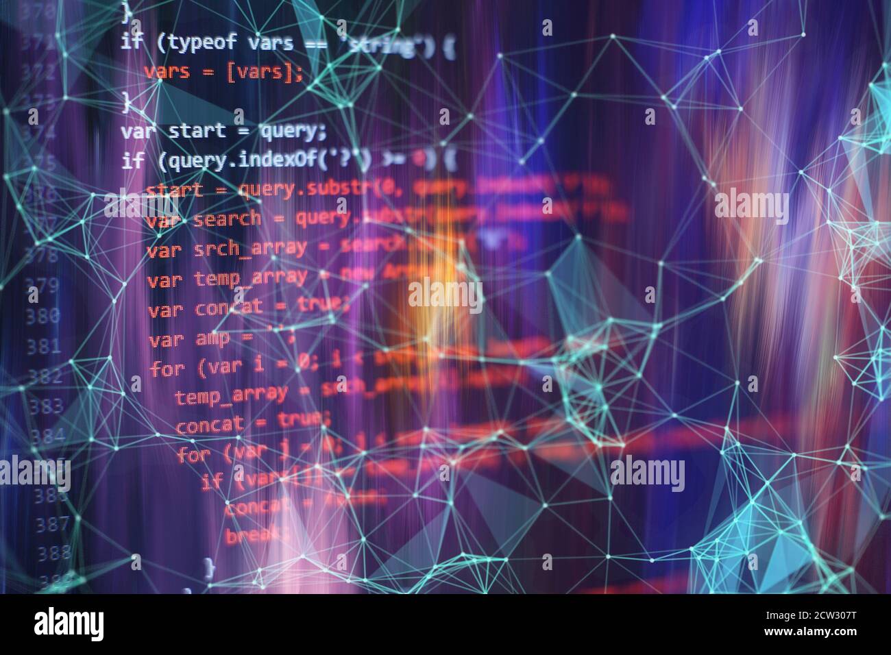 Running Computer data / WWW programming. Web programming functions on laptop on laptop. IT business. Python code computer screen. Mobile application d Stock Photo