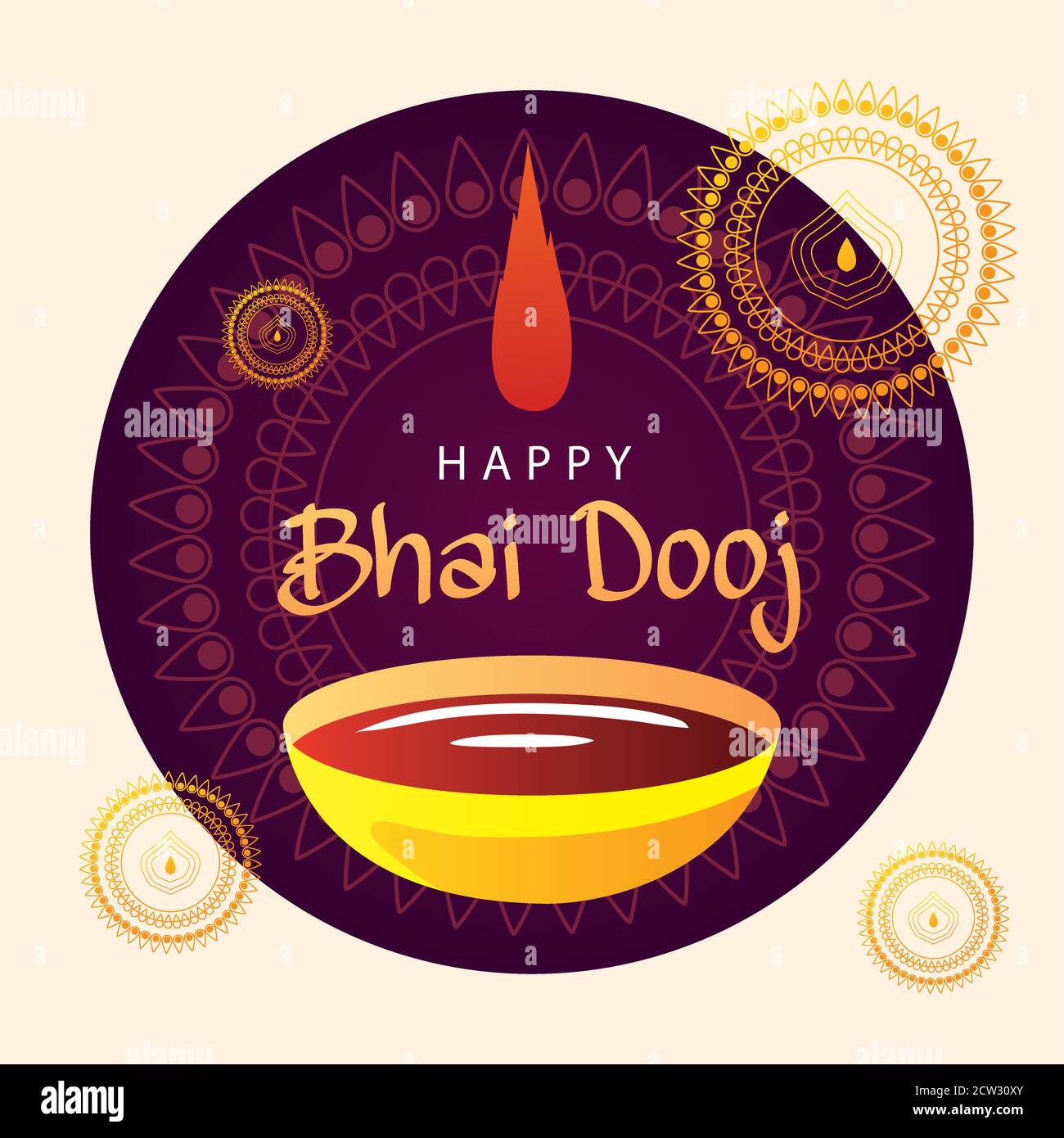happy bhai dooj with bindi drop bowl and mandalas design, Festival ...