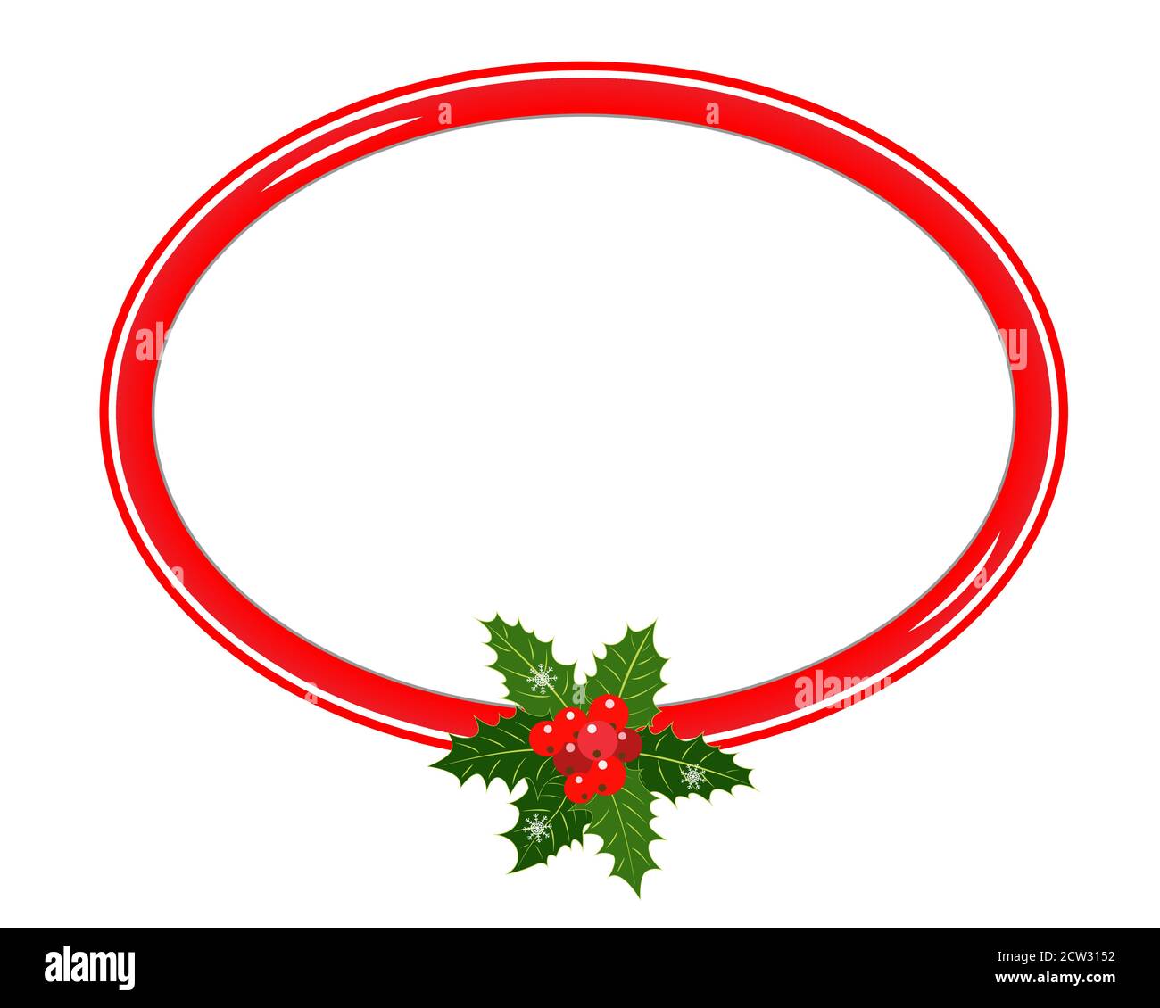 Christmas greeting card oval border template with Holly leaf with blank