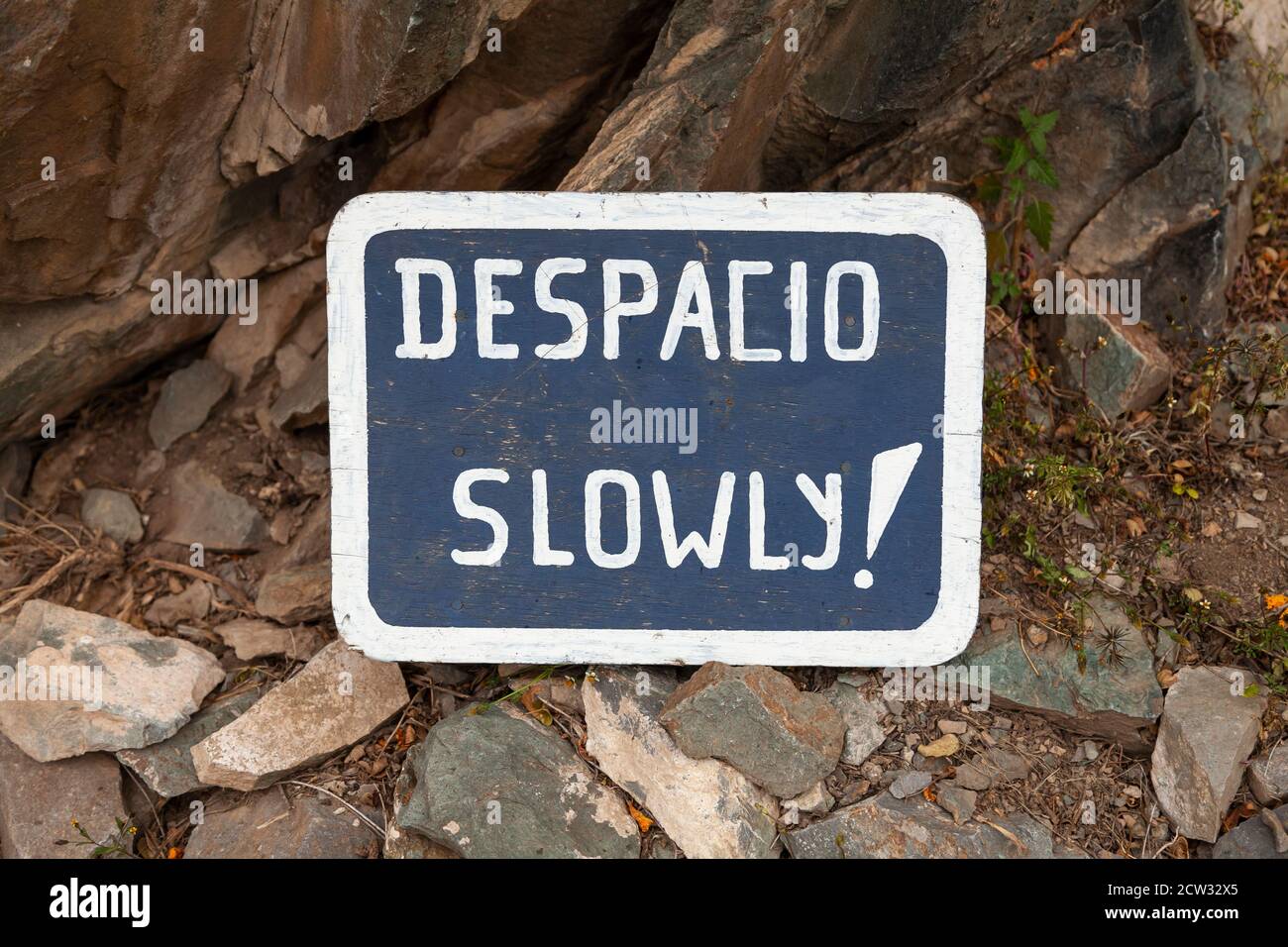 Ollantaytambo, Peru - April 4, 2014: Warning sign on the trail towards ...