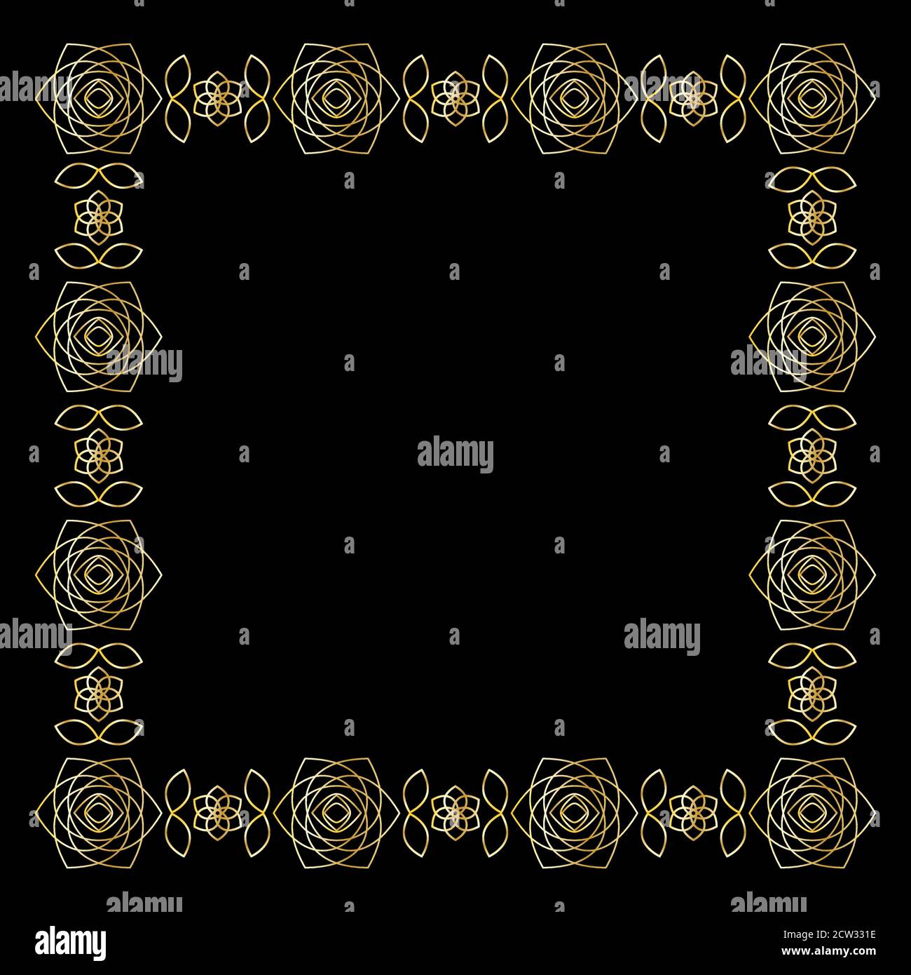 Floral square gold frame with roses. Festive banner. Vector illustration EPS10 Stock Vector