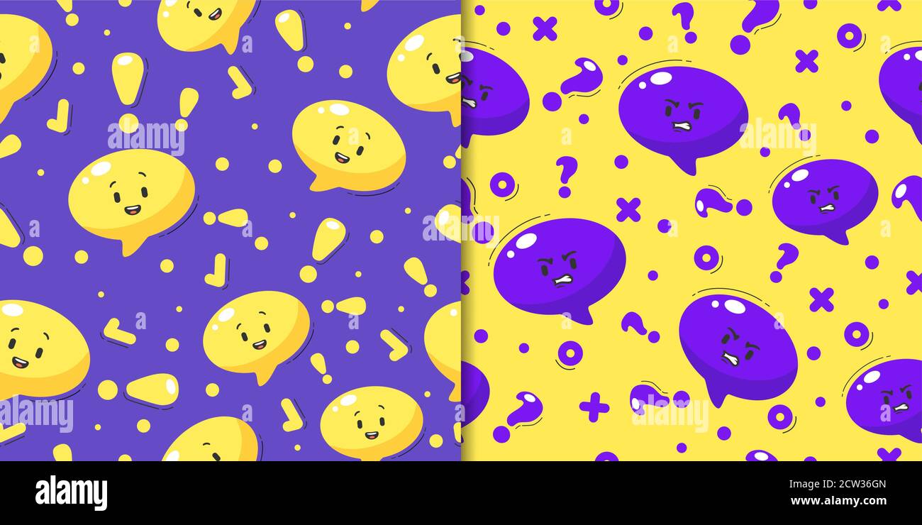 Bad and good symbols seamless pattern. Cartoon yellow purple abstract ...