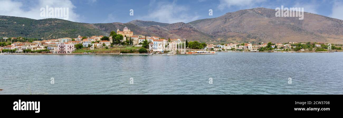 Panorama of the picturesque town of Galaxidi, Phocis, Greece. Stock Photo