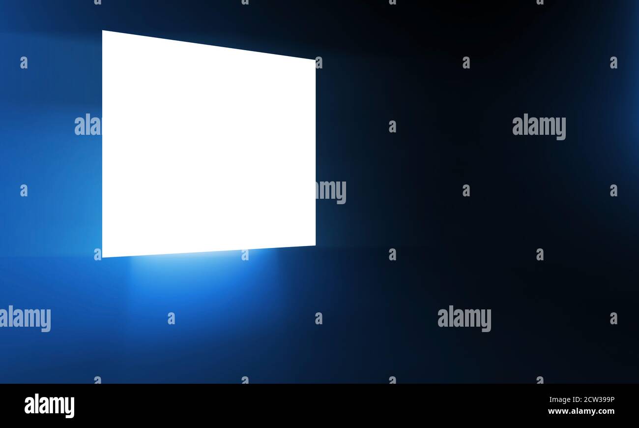 Abstract cgi background with glowing white square screen over dark blue background. 3d rendering illustration Stock Photo