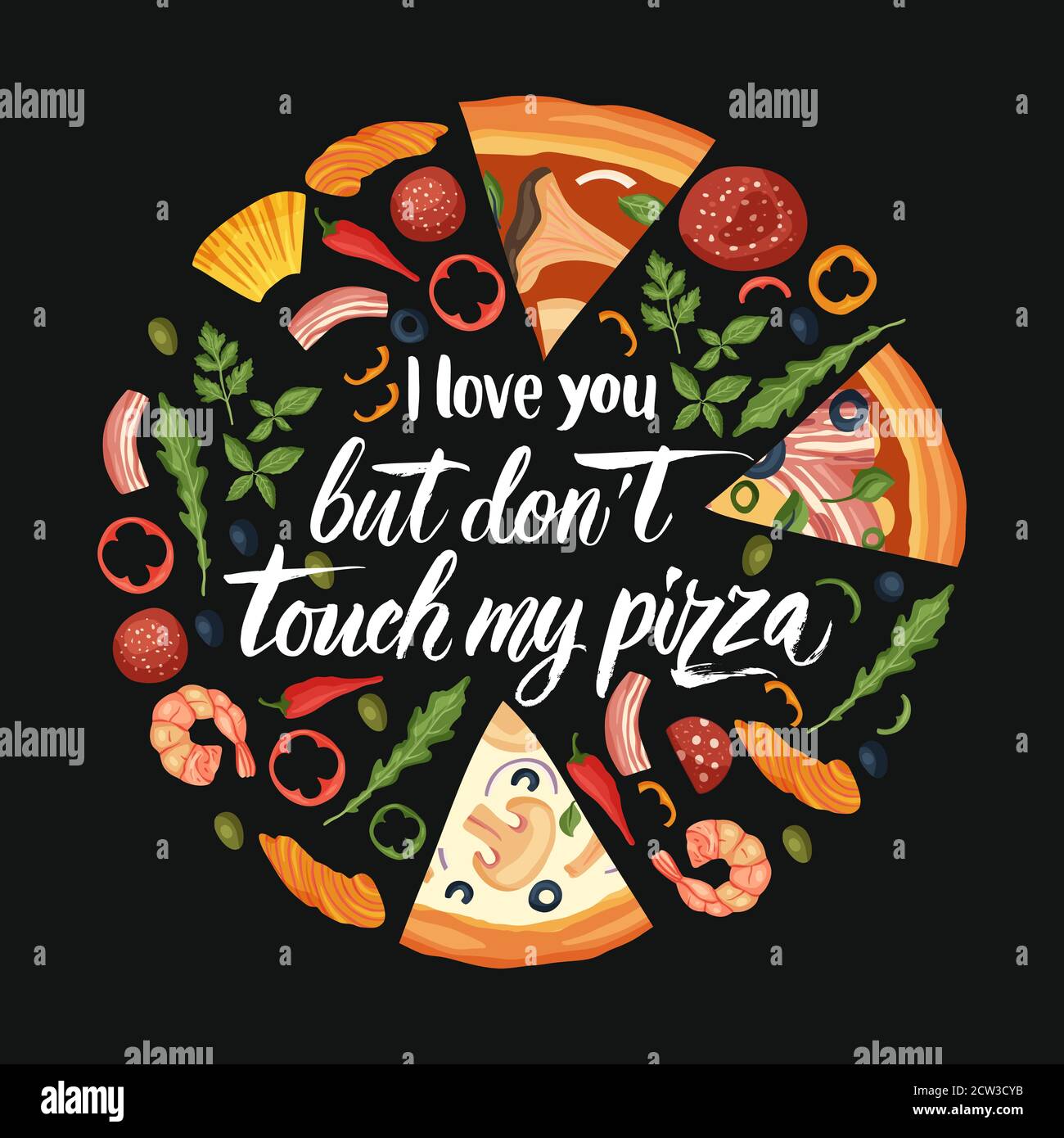 Hand drawn lettering food tasty pizza poster illustration. Isolated