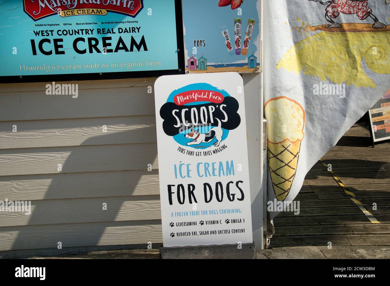 Isle of Wight, September 2020. Shanklin. Ice cream kiosk with advert