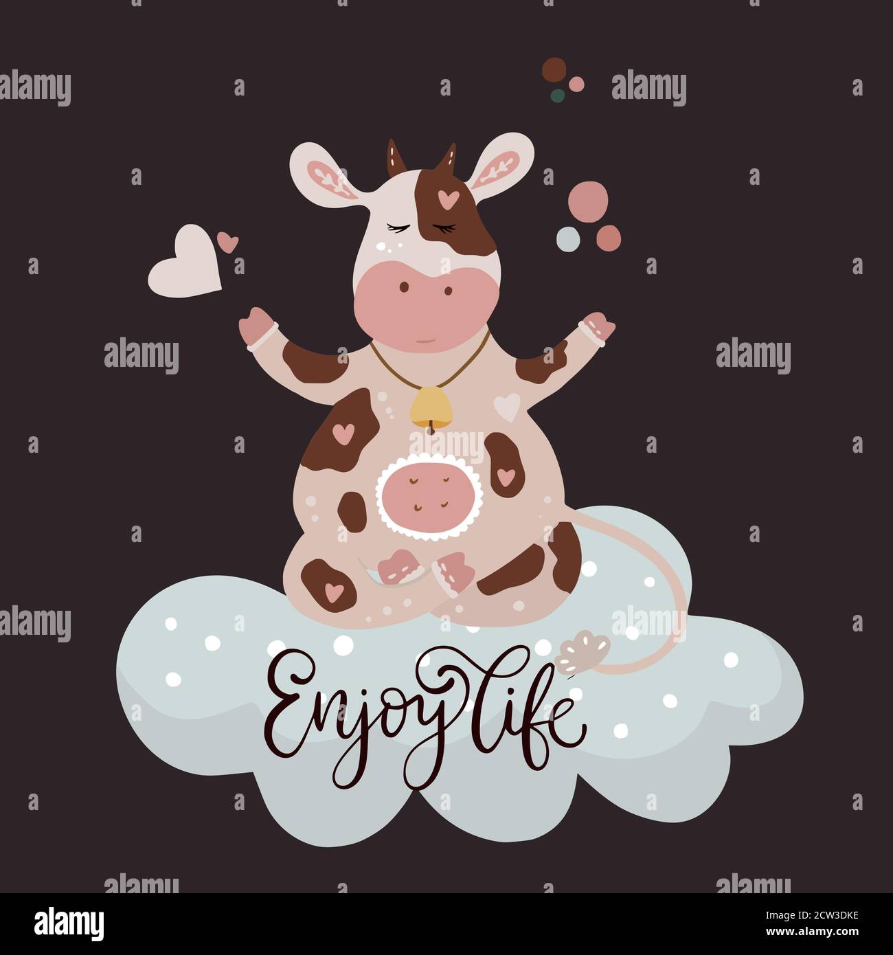 Christmas cute cartoon cow vector illustration with hand drawn lettering - Enjoy life. Dreaming Meditating animal on a cloud poster. New Year 2021 Stock Vector Image & Art - Alamy Christmas cute cartoon cow vector illustration with hand drawn lettering - Enjoy life. Dreaming Meditating animal on a cloud poster. New Year 2021 Stock Vector Image & Art - Alamy