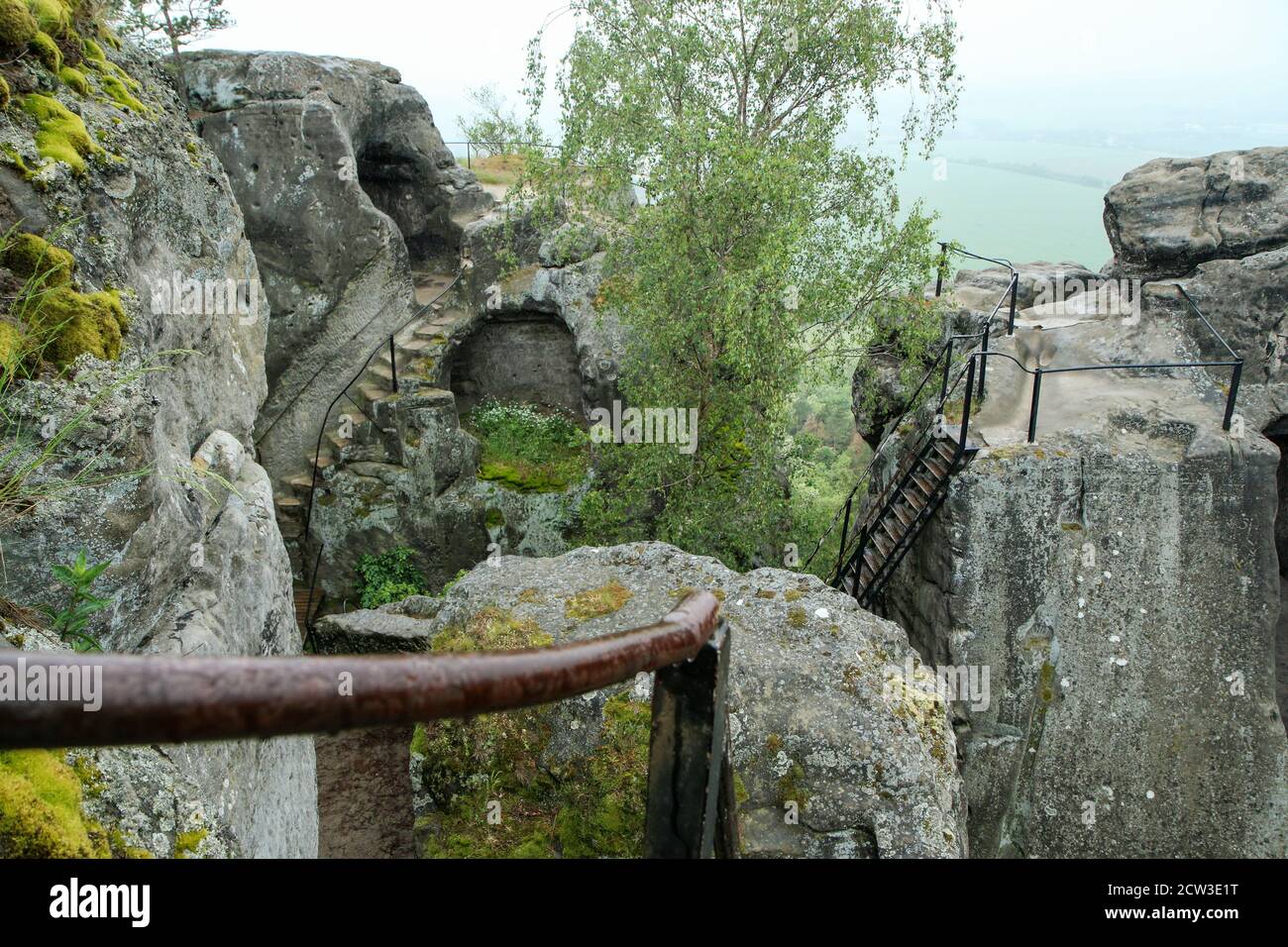 The picture from the natural area with rocks called "Drábské světničky" (Dráb´ s rooms) in Czech Republic. Stock Photo