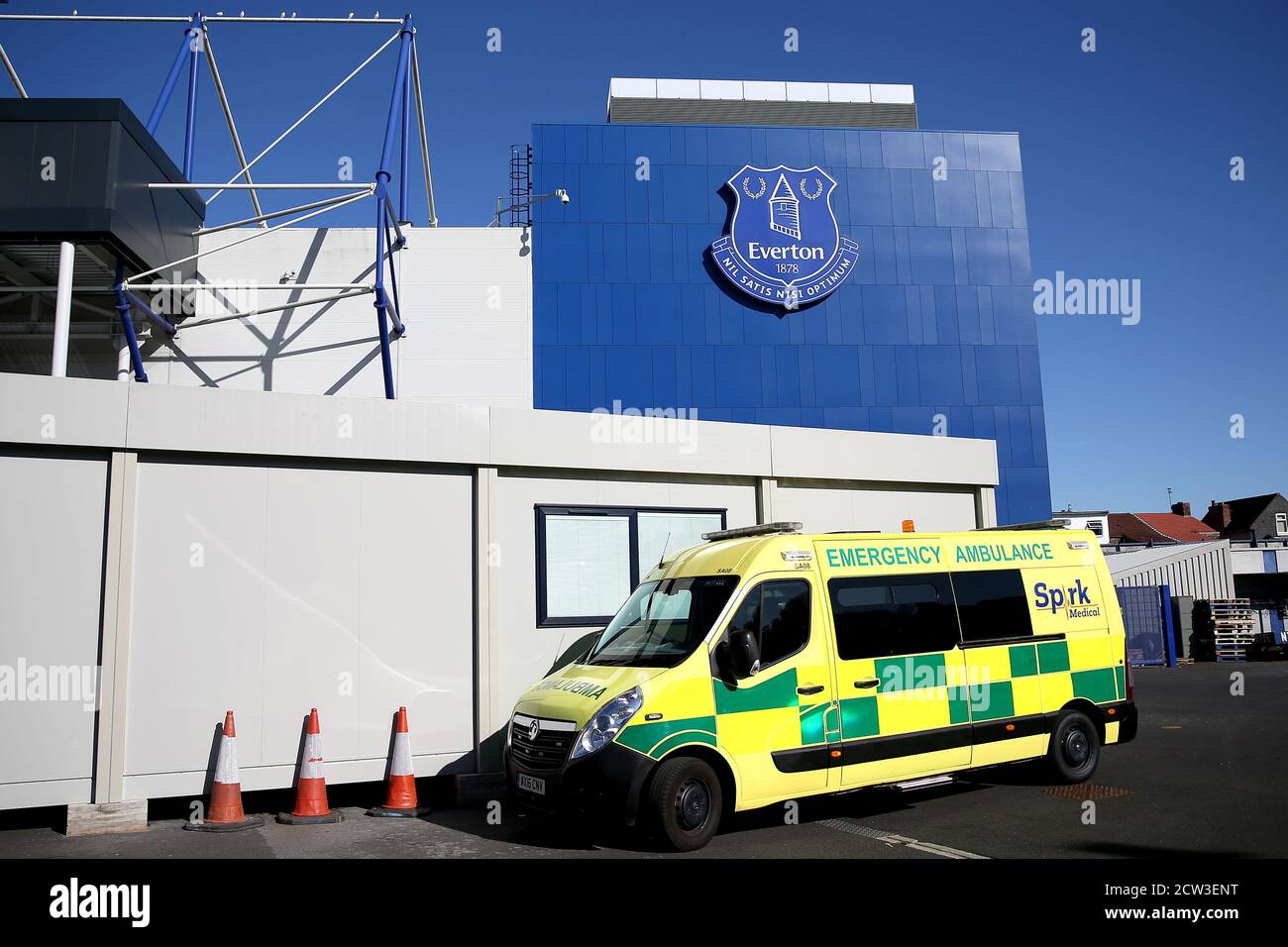 LIVERPOOL, ENGLAND. SEPT 27TH 2020 An exterior general view of the ground with an ambulance waiting outside during the Vitality Women's FA Cup match between Everton and Chelsea at Goodison Park, Liverpool on Sunday 27th September 2020. (Credit: Tim Markland | MI News) Credit: MI News & Sport /Alamy Live News Stock Photo