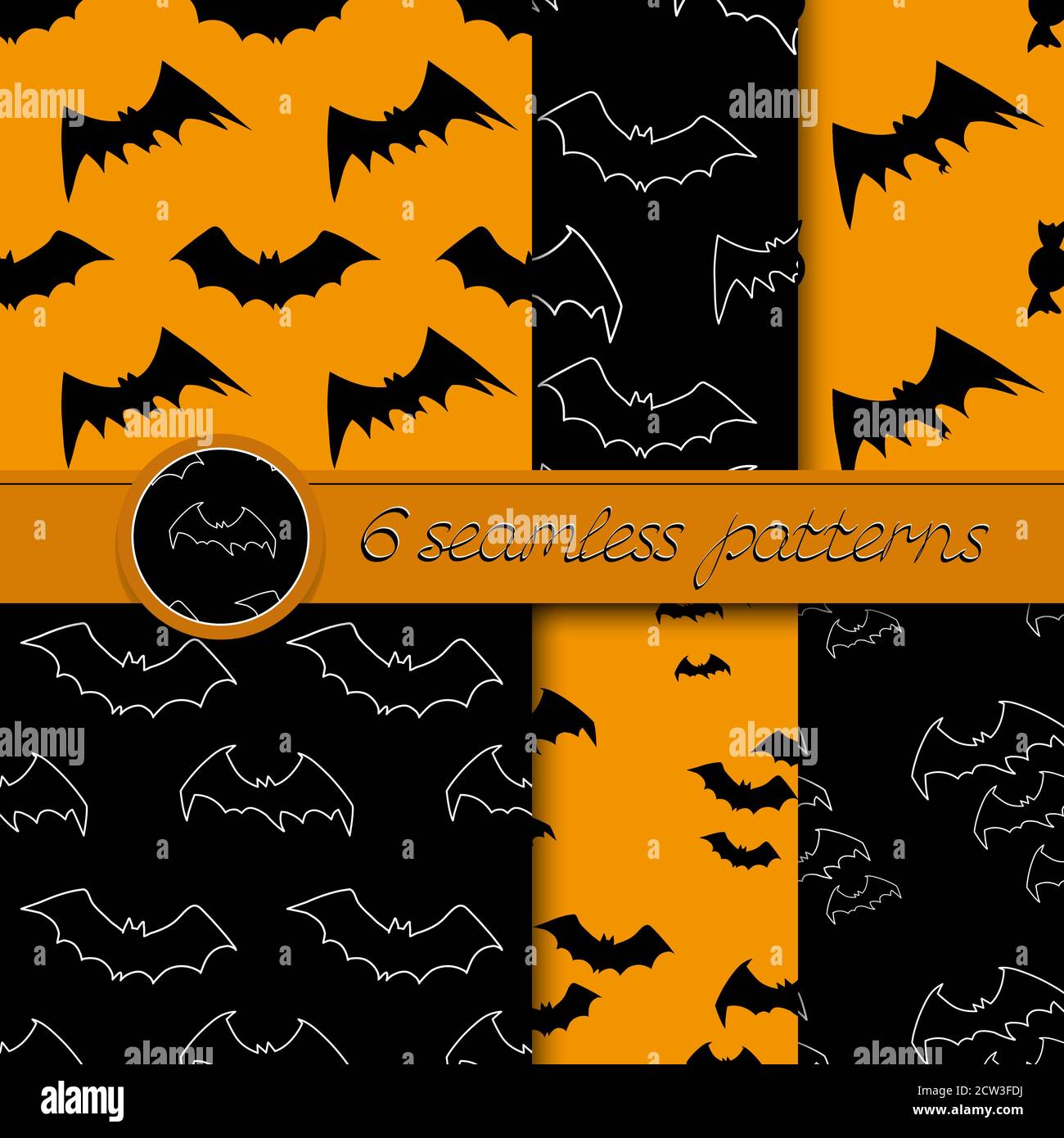 Vector set of six Halloween seamless patterns with bats, in black and ...