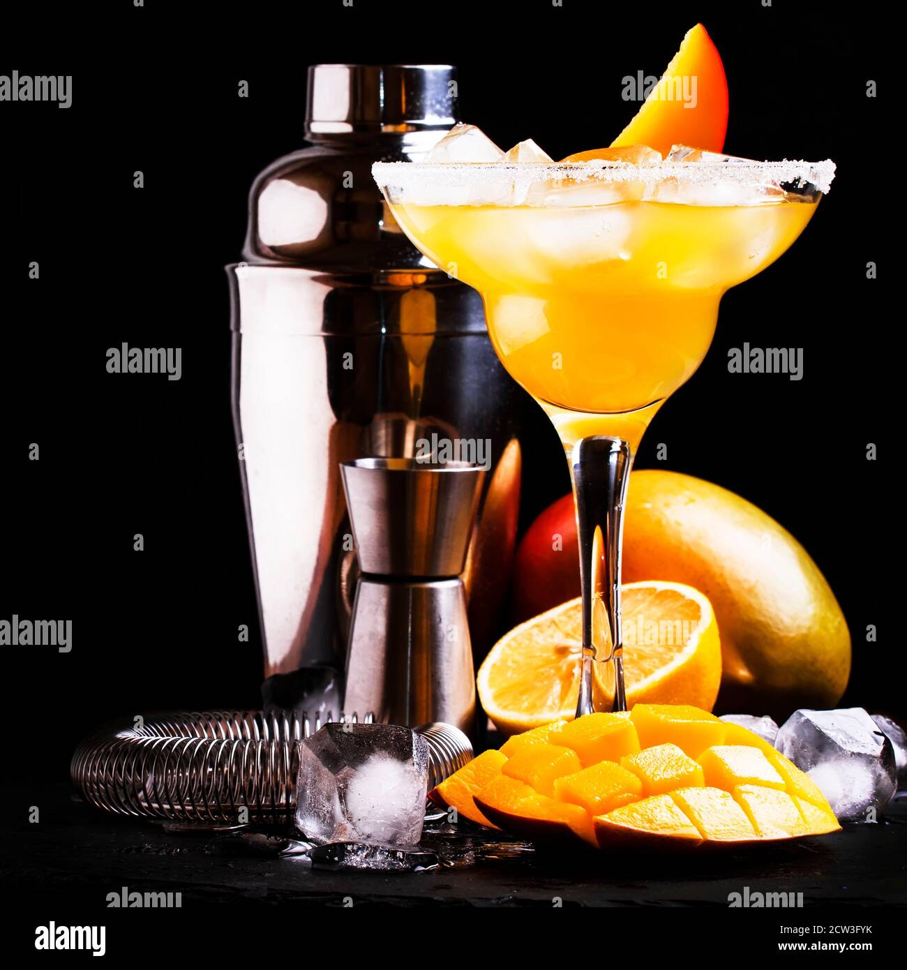Mango daiquiri, alcoholic cocktail with white rum, liqueur, syrup