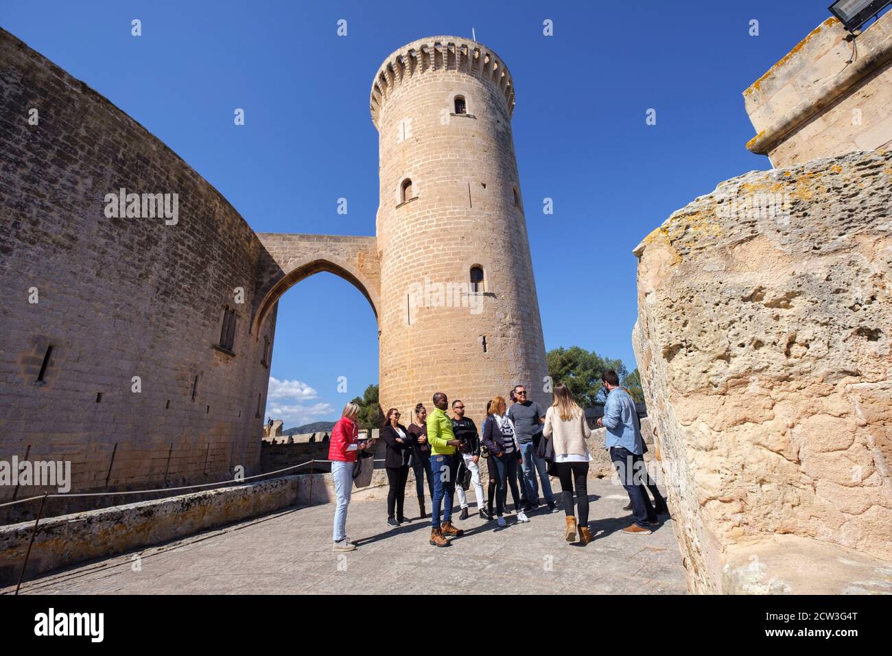Torre del Homenaje, castillo de Bellver, siglo XIV, estilo gótico, Mallorca, balearic islands, Spain Stock Photo