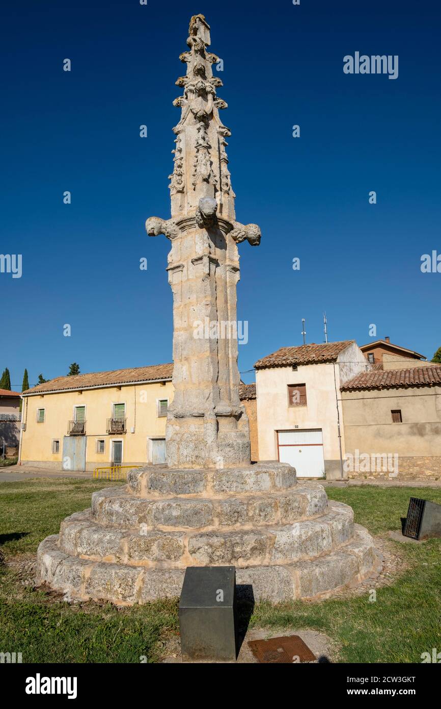 Rollo Gótico, picota del siglo XV, Berlanga de Duero, Soria,  comunidad autónoma de Castilla y León, Spain, Europe Stock Photo