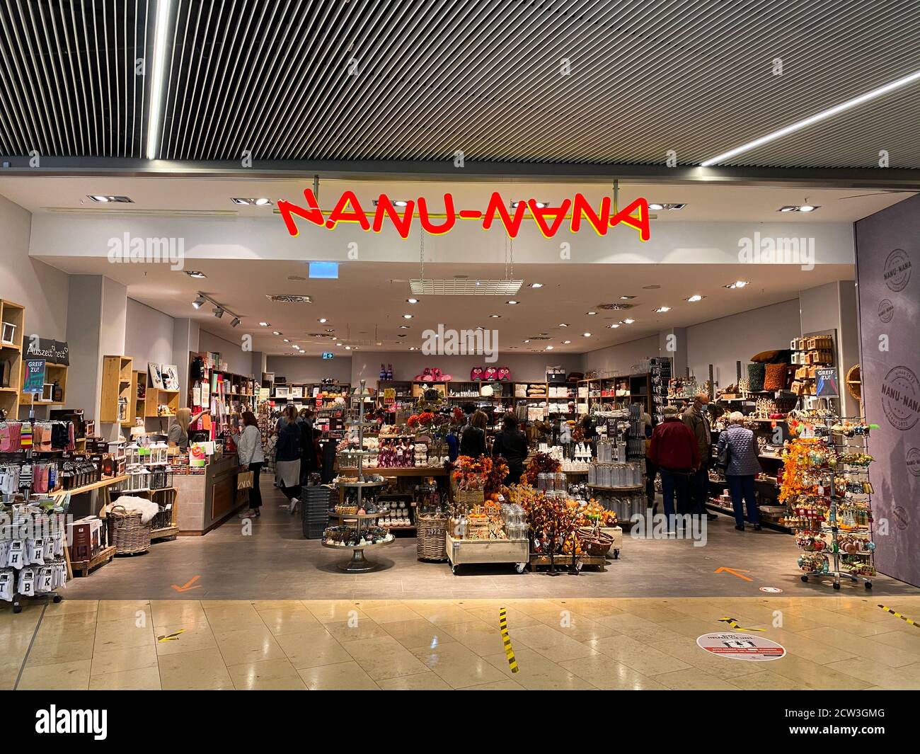 Monchengladbach, Germany - September 9. 2020: View on store front of Nanu-Nana gift articles company in german shopping mall (focus on lettering) Stock Photo