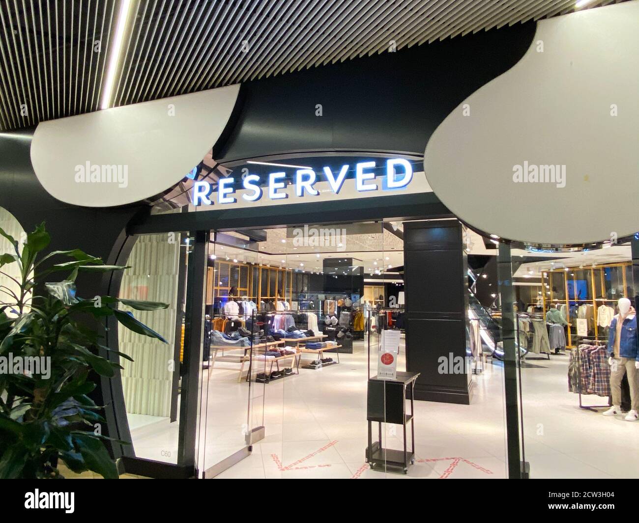 Monchengladbach, Germany - September 9. 2020: View on Reserved fashion  label company store front inside Minto shopping mall (focus on lettering  Stock Photo - Alamy