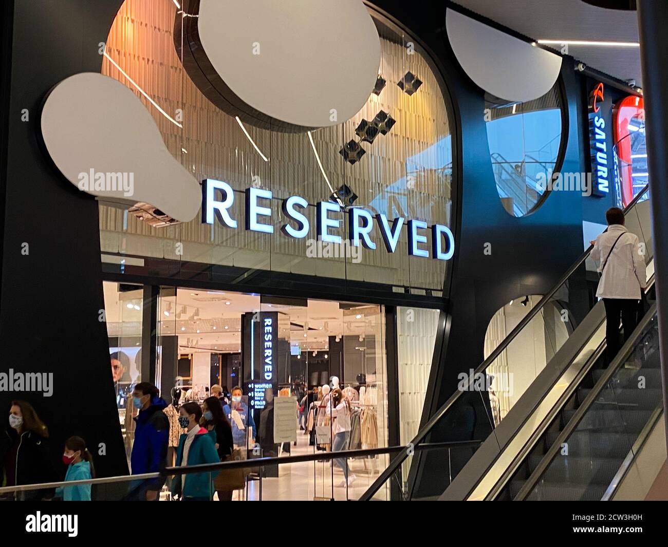 Monchengladbach, Germany - September 9. 2020: View on Reserved fashion  label company store front inside Minto shopping mall (focus on lettering  Stock Photo - Alamy