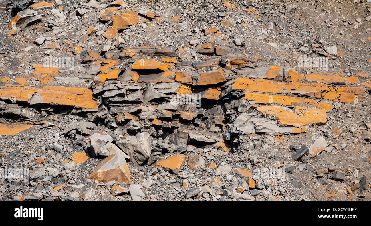 Geological section of soil, layers of coal gold. Overburden open mine