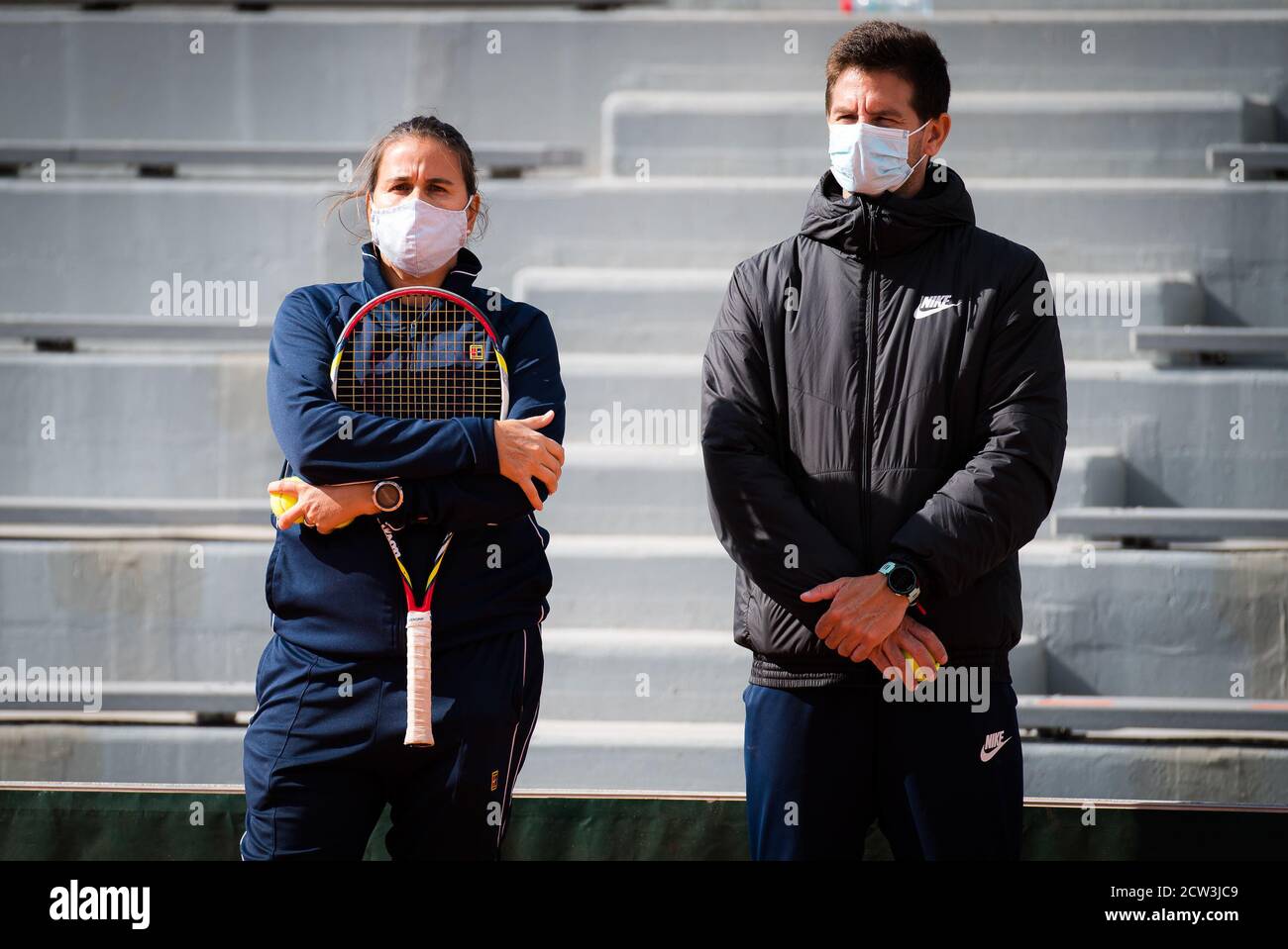 Conchita Martinez during practice before the start of the Roland Garros 2020, Grand Slam tennis tournament, Qualifying, on September 26, 2020 at Rolan Stock Photo