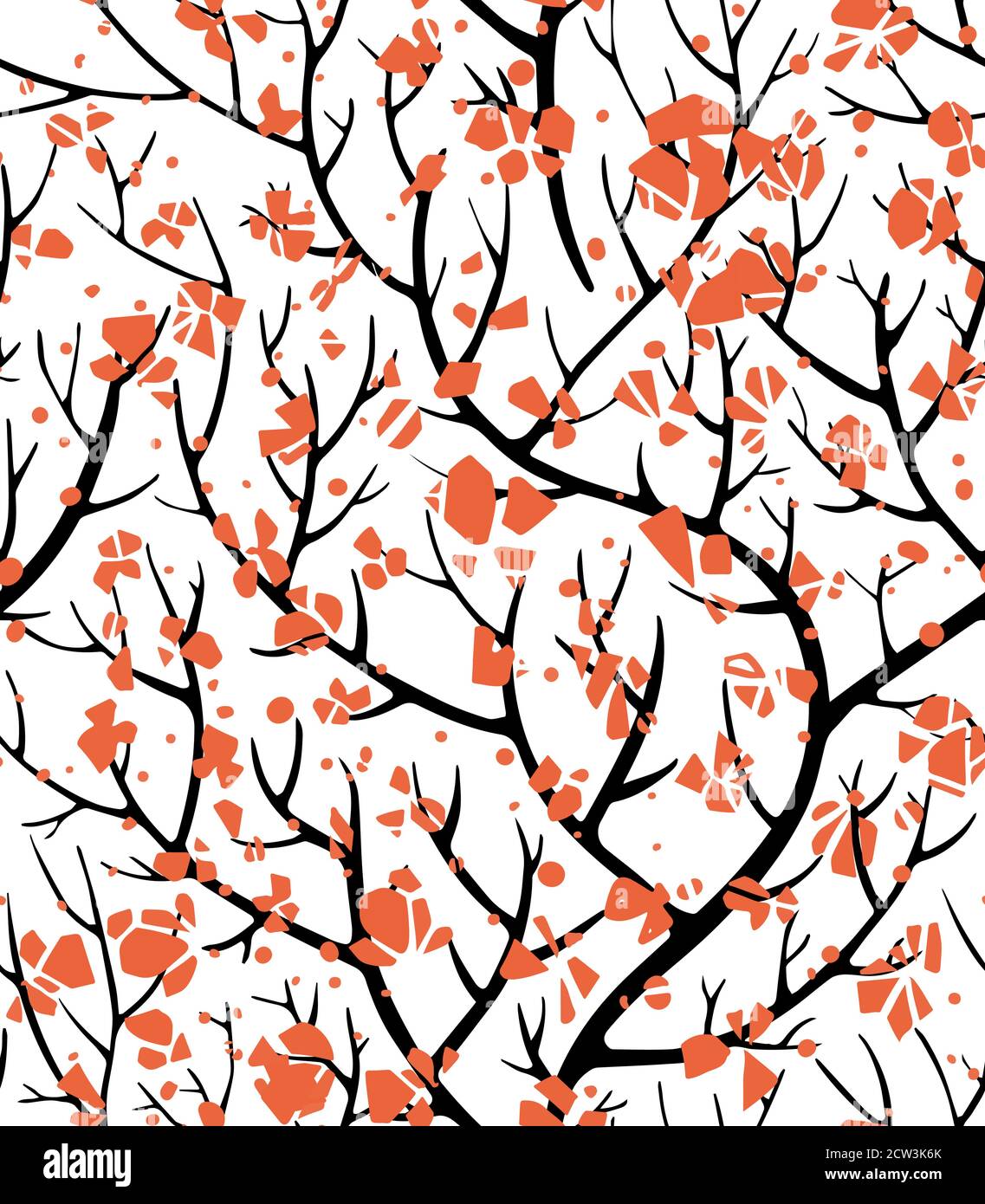 Tree branches with red blossom floral seamless pattern Stock Vector ...