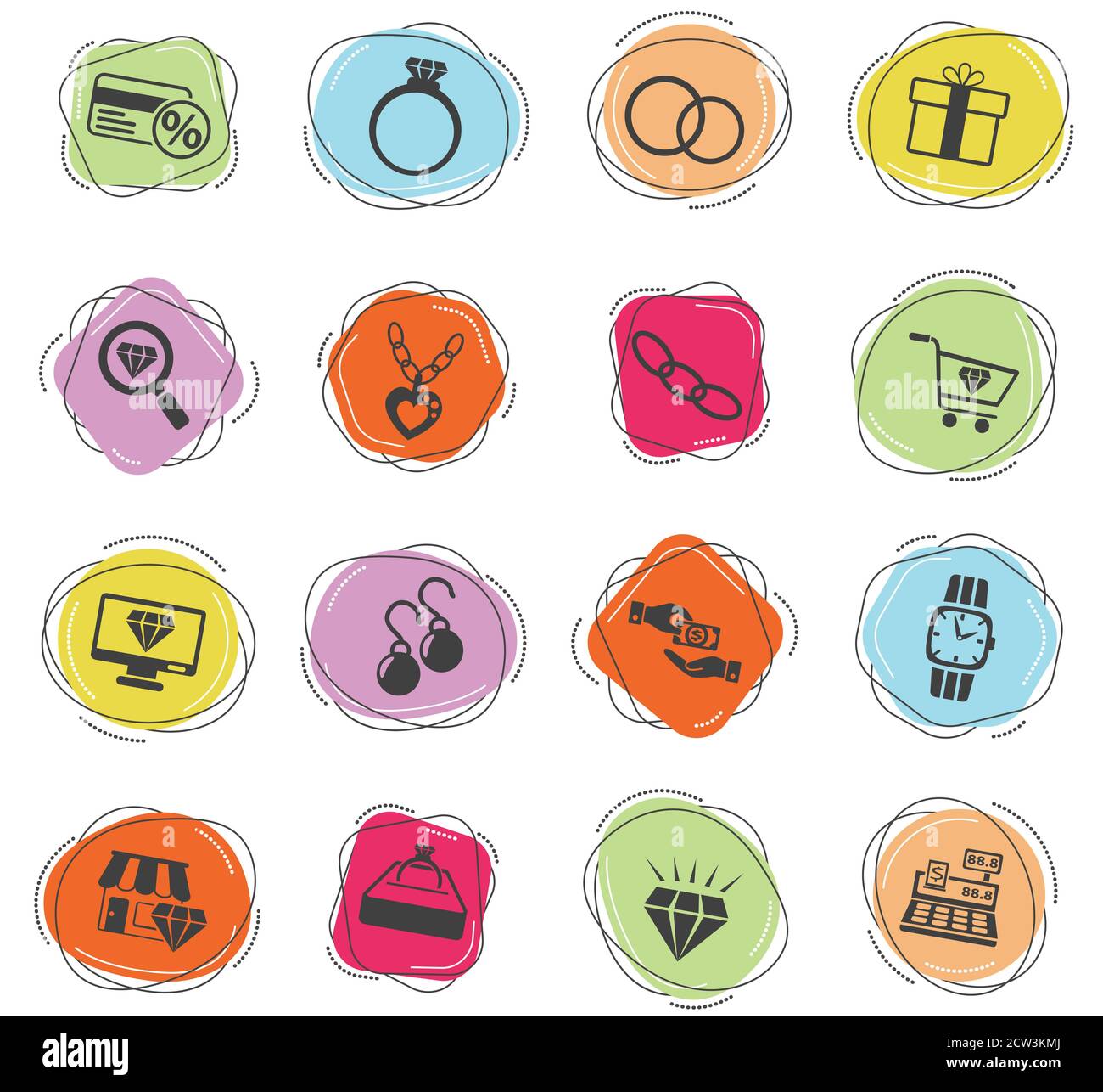 jewerly store icon set Stock Vector