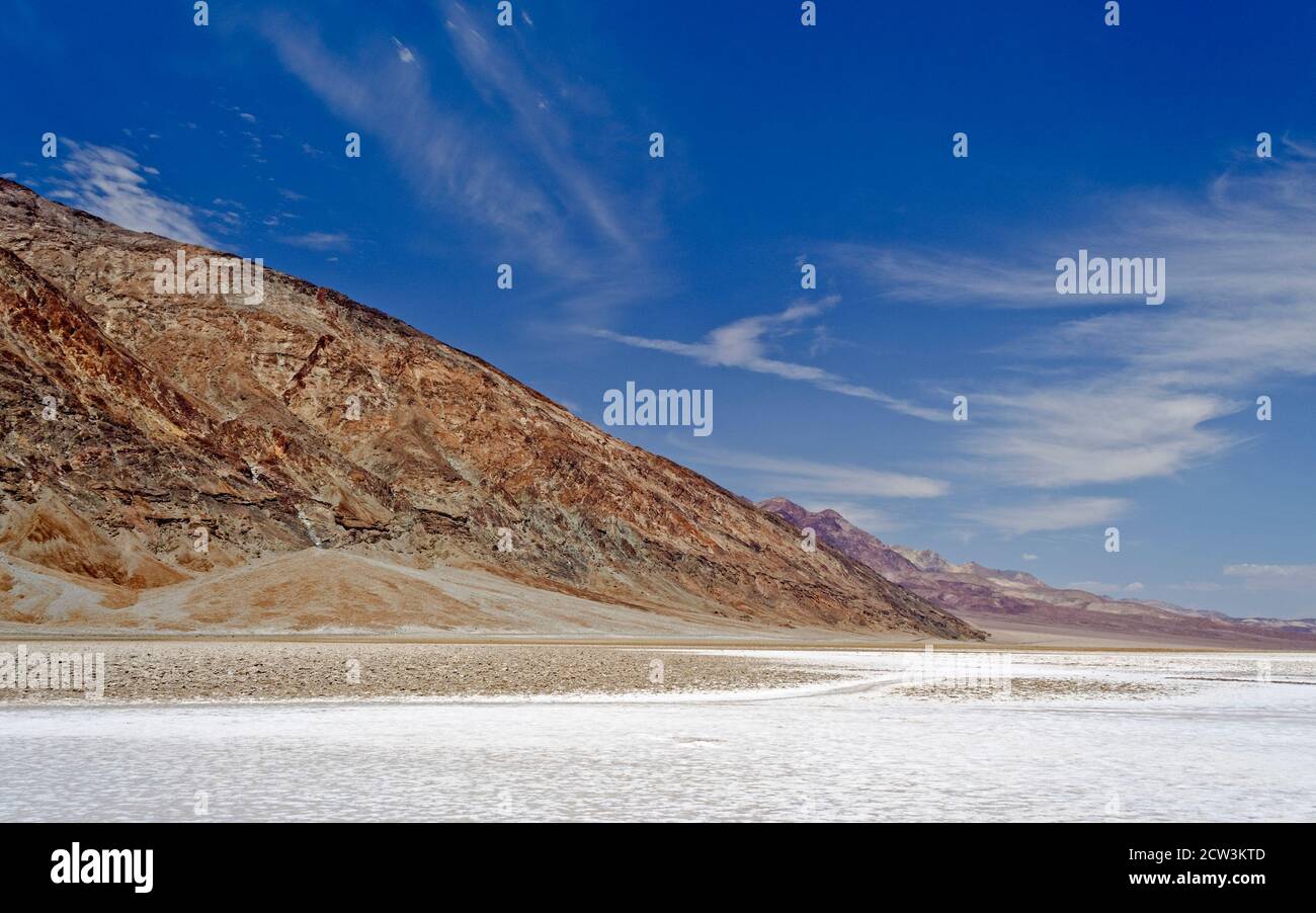 Badwater Basin, the lowest elevation point in USA, Death Valley National park in California Stock Photo