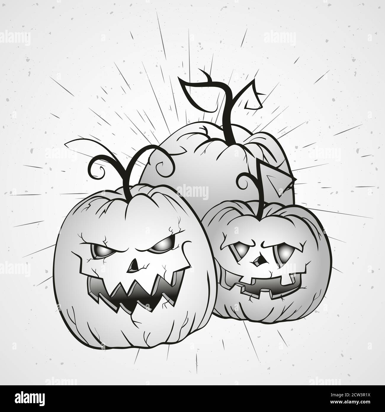 Vector vintage Halloween illustration with hand drawn pumpkins on old ...