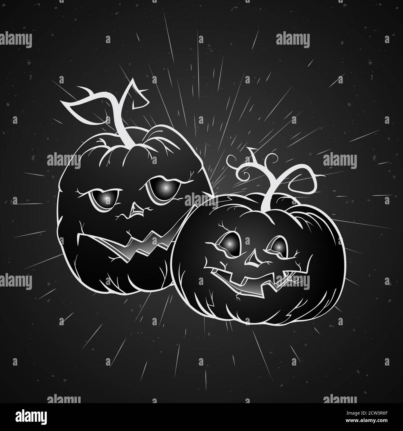 Vector vintage Halloween illustration with hand drawn pumpkins on old ...