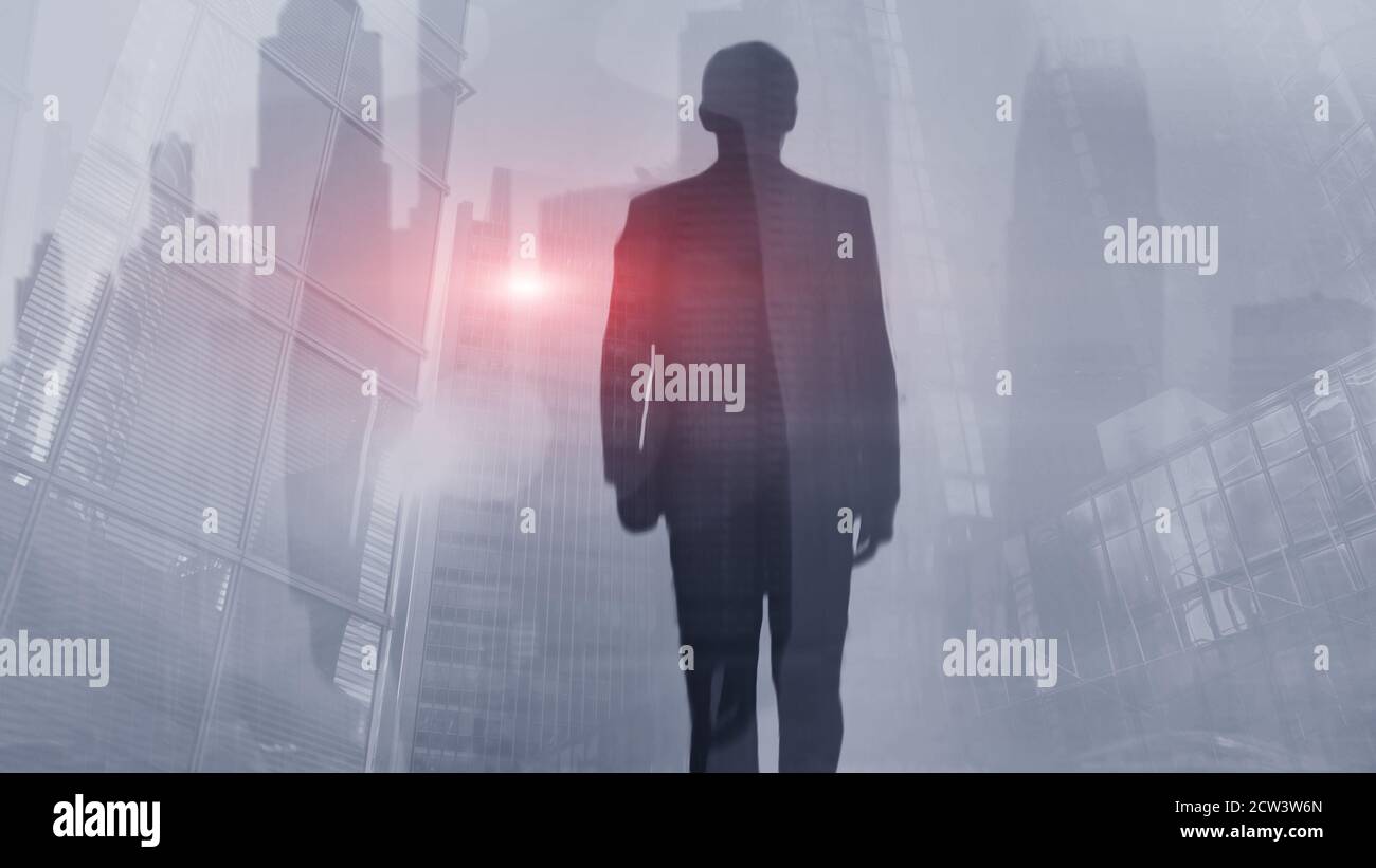 Silhouette of a man on the background of the city Stock Photo