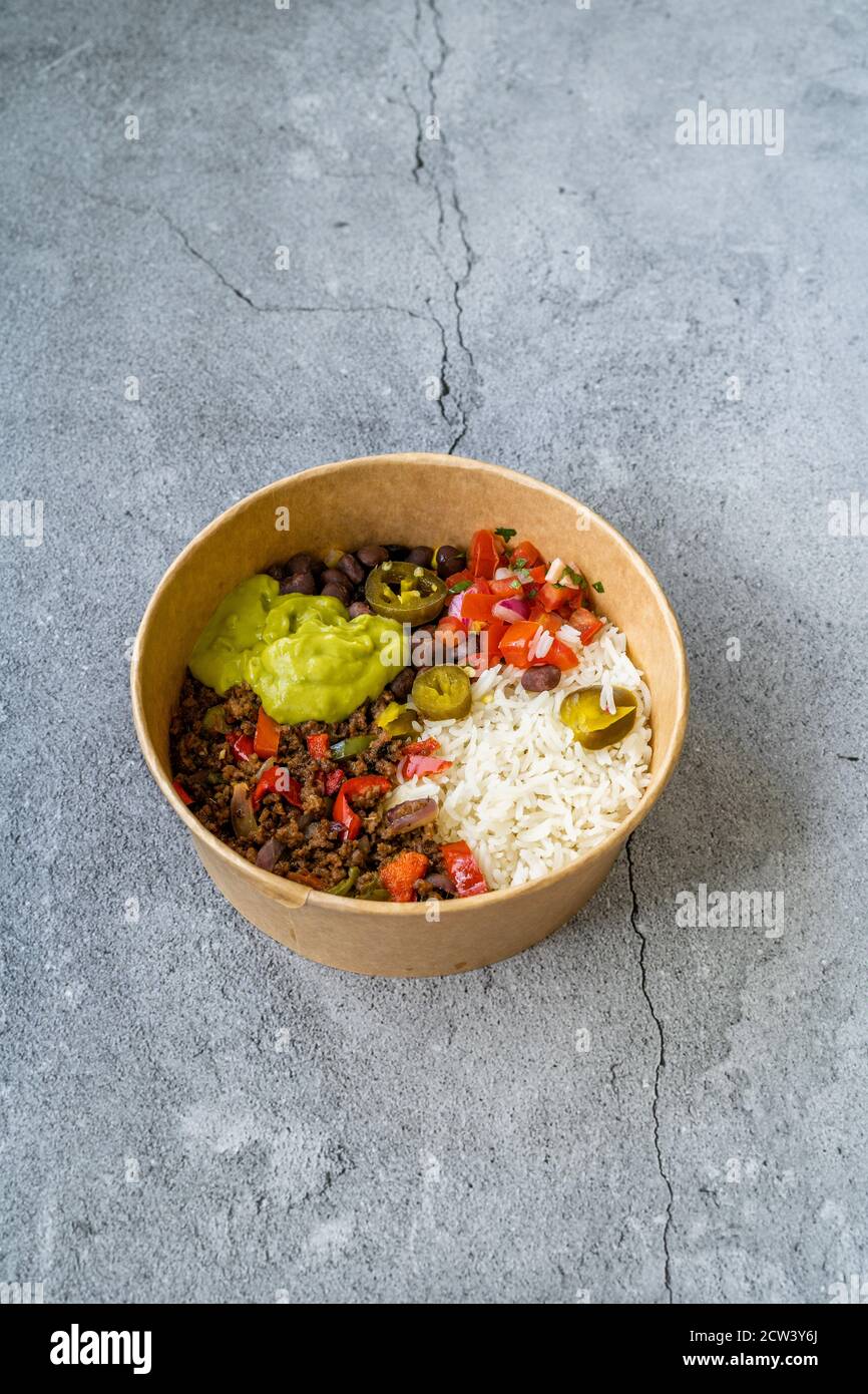 Take Away Traditional Mexican TexMex Food with Minced Meat, Basmati