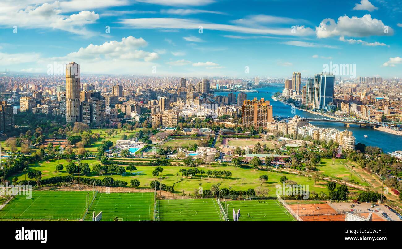 Cairo aerial View and Nile River in Egypt Stock Photo