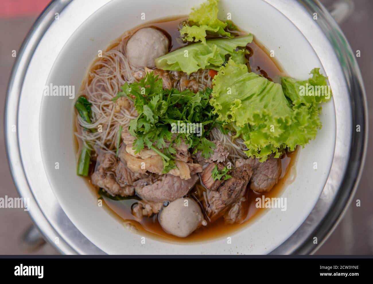 Thai beef clear soup white rice noodle vermicelli with braised beef