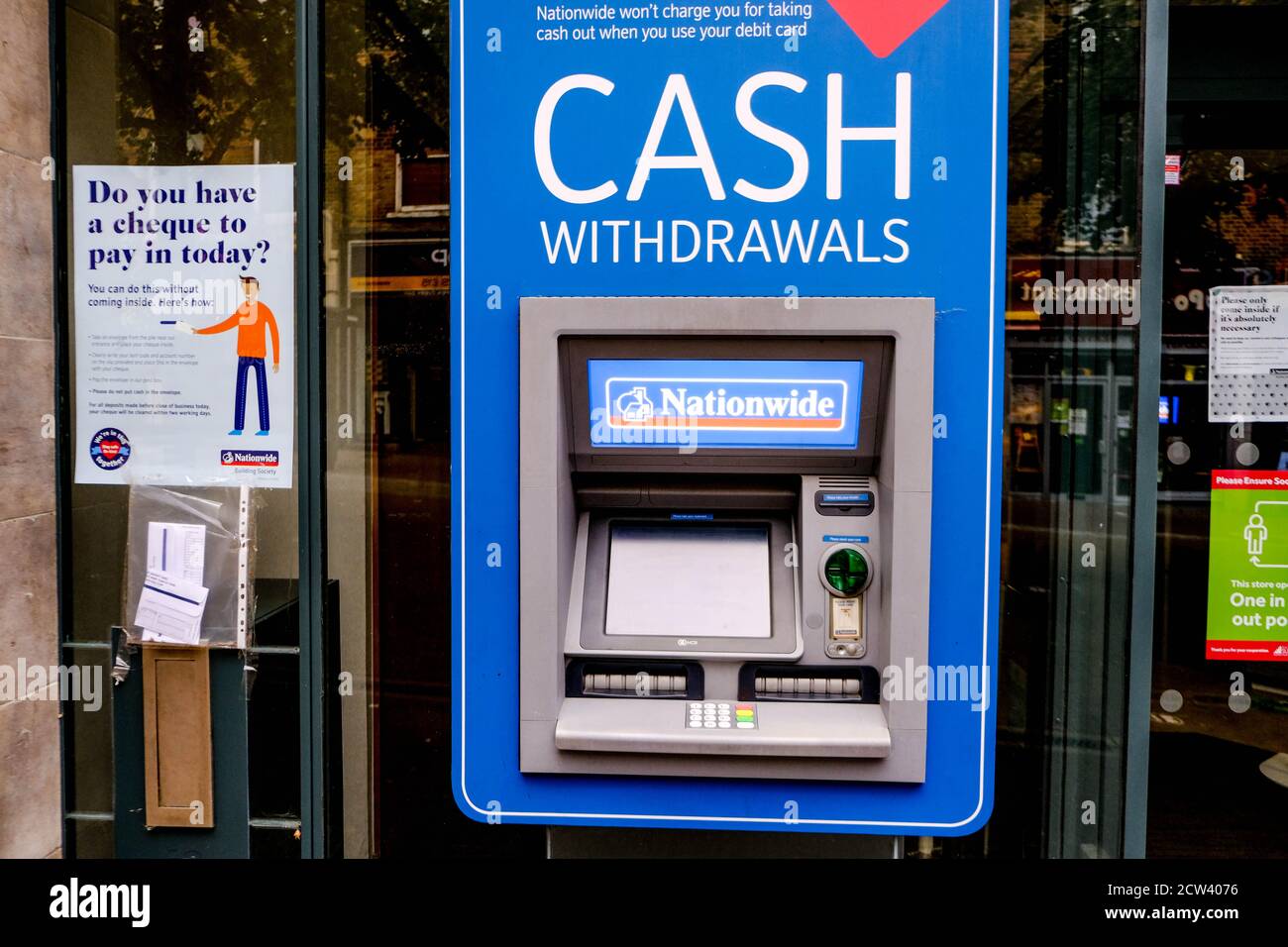 London UK, September 27 2020, Nationwide Building Society Cash Point Machine Stock Photo